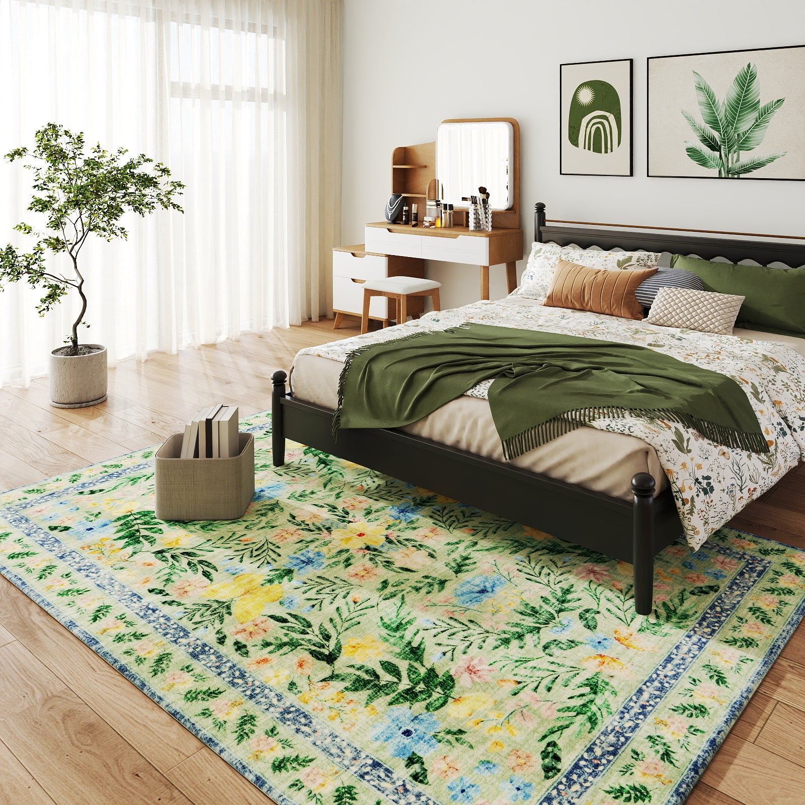 5x7ft Washable Abstract Print Multi-Color Area Rug, Thin Distressed Non-Slip Carpet for Living Room Bedroom,  Home Decor