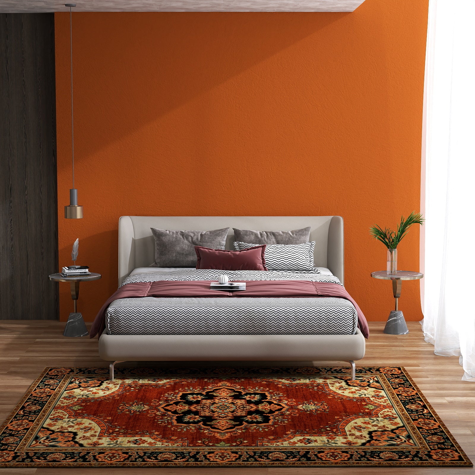 5x7ft Washable Oriental Floral Prints Area Rug, Thin Distressed Non-Slip Carpet for Living Room Bedroom, Kitchen Dining Room Decor