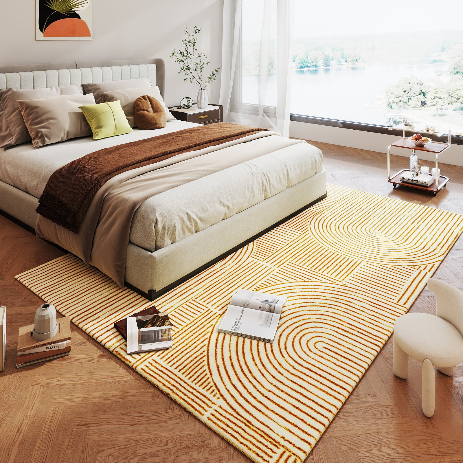 5x7ft Washable Abstract Print Multi-Color Area Rug, Thin Distressed Non-Slip Carpet for Living Room Bedroom,  Home Decor