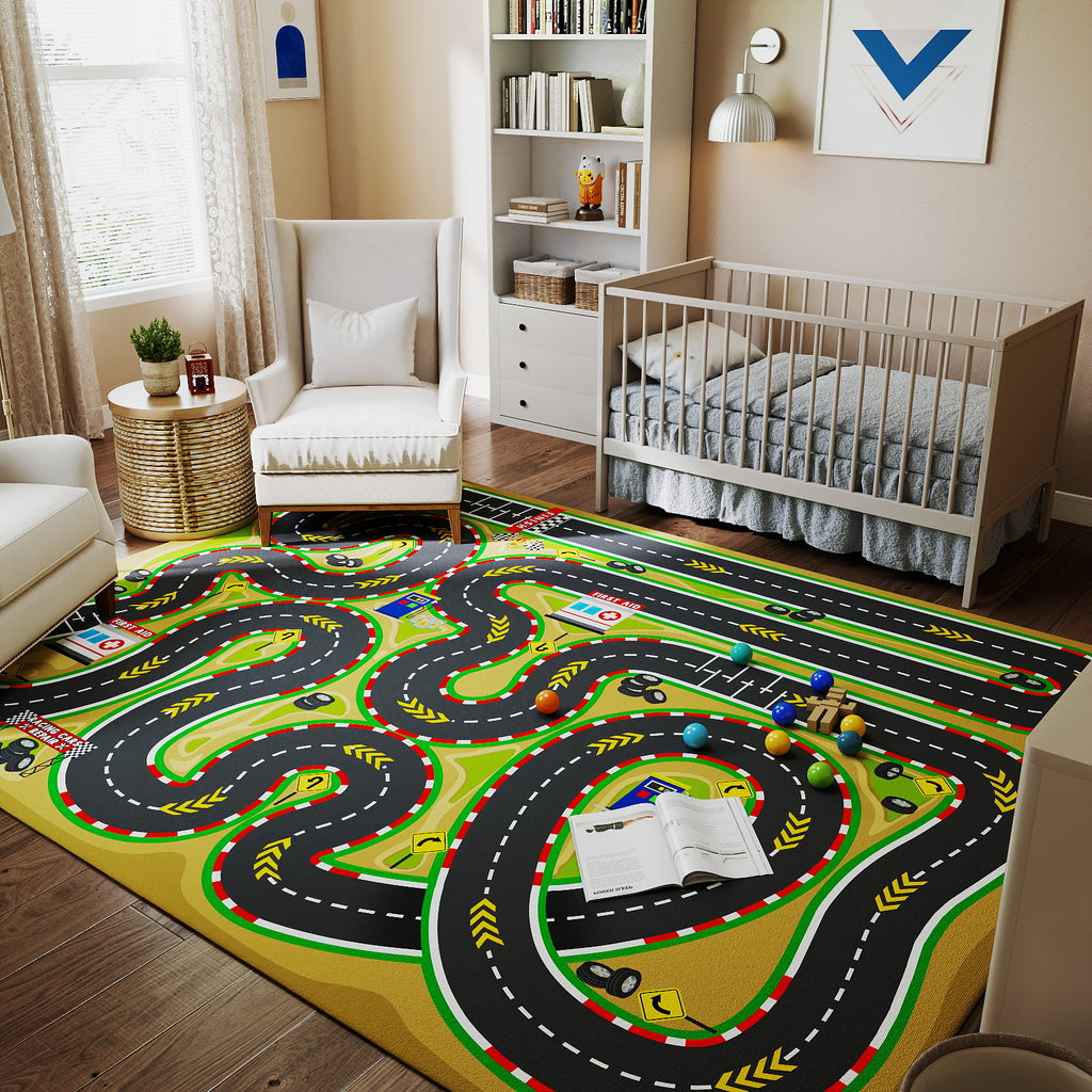 Car Rug Play Mat for Kids Toy Cars, Non-Slip Machine Washable Road Traffic Playmat for Kid Bedroom Home Decor