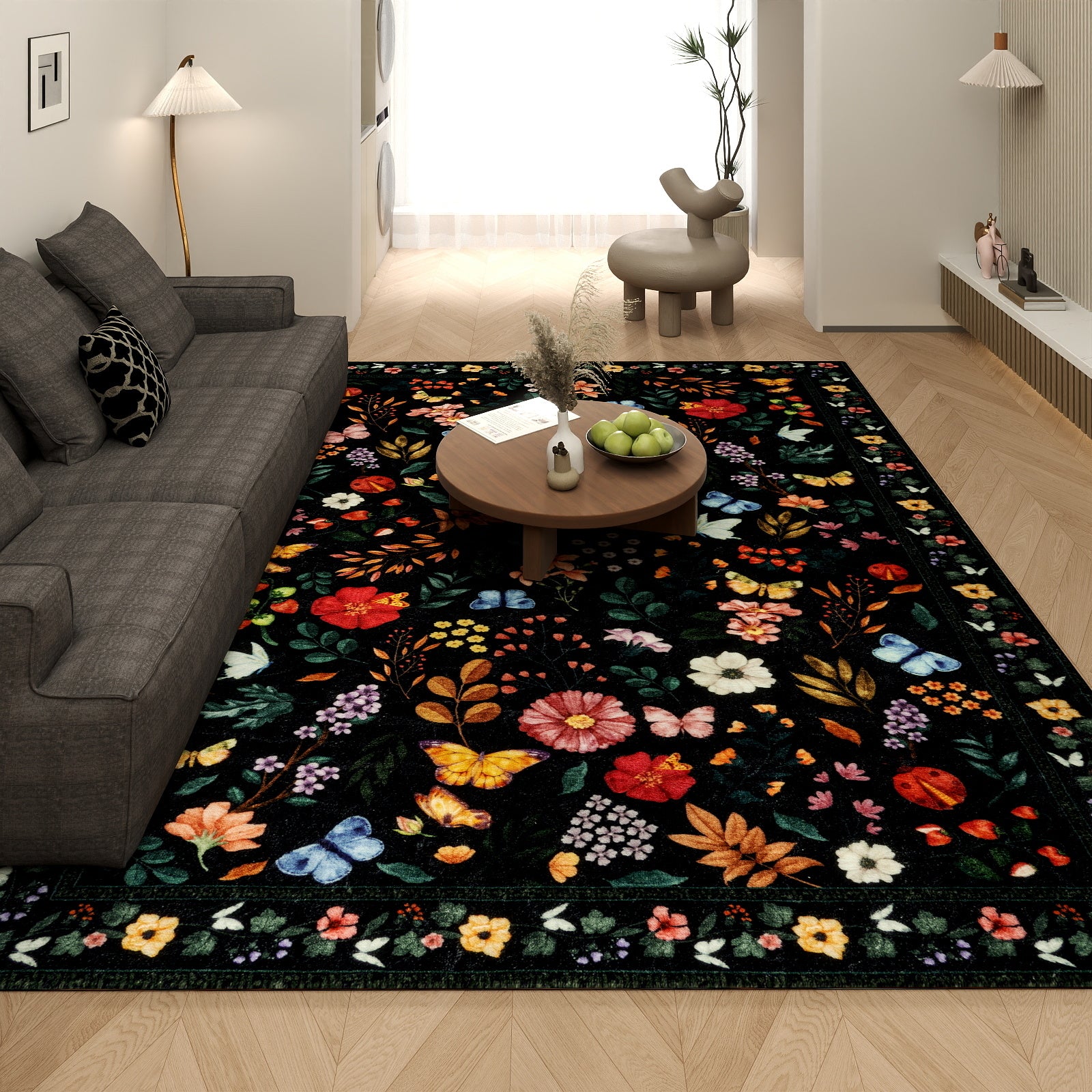 5x7ft Washable Vintage Area Rug, Thin Distressed Non-Slip Carpet for Living Room Bedroom, Kitchen Dining Room Decor