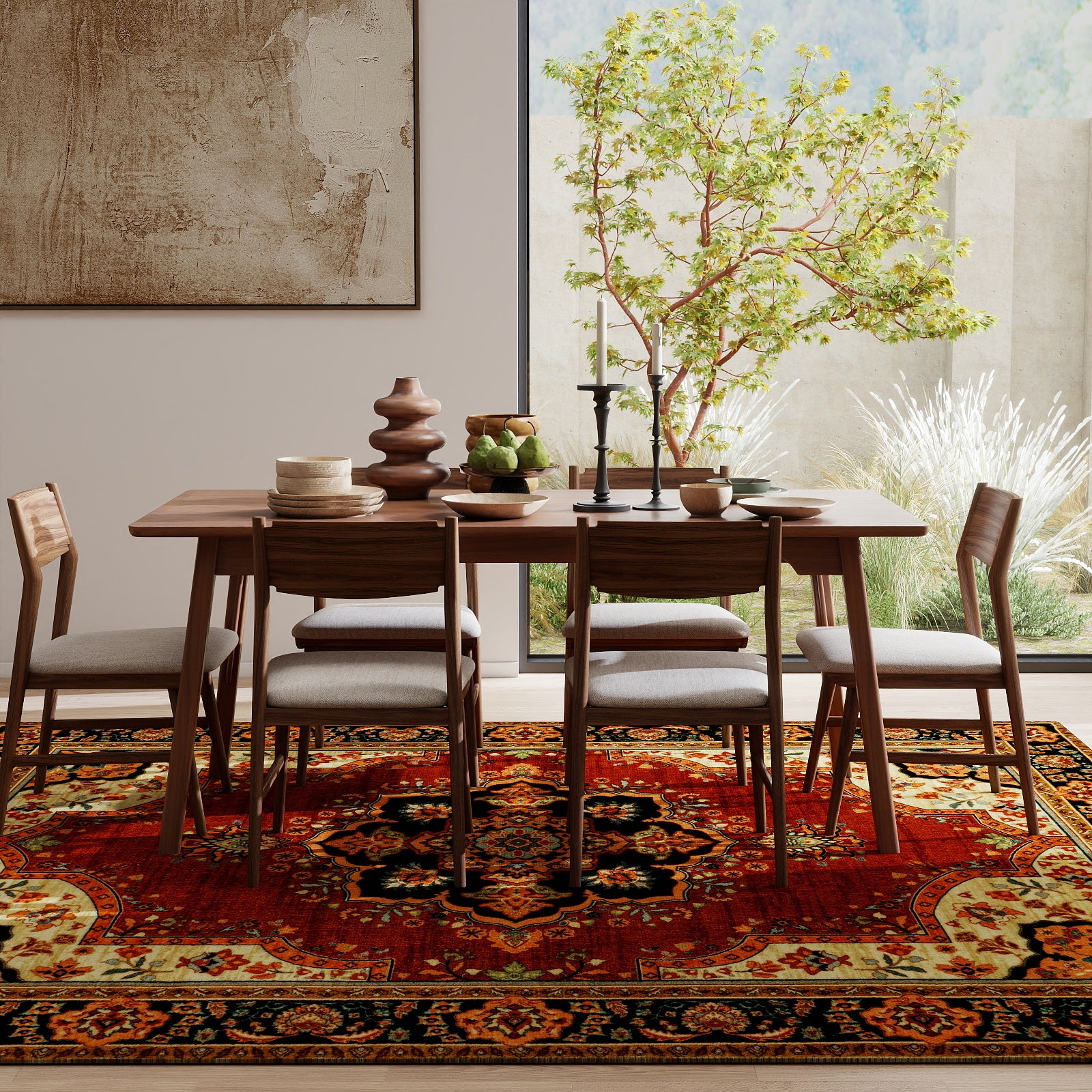 5x7ft Washable Oriental Floral Prints Area Rug, Thin Distressed Non-Slip Carpet for Living Room Bedroom, Kitchen Dining Room Decor