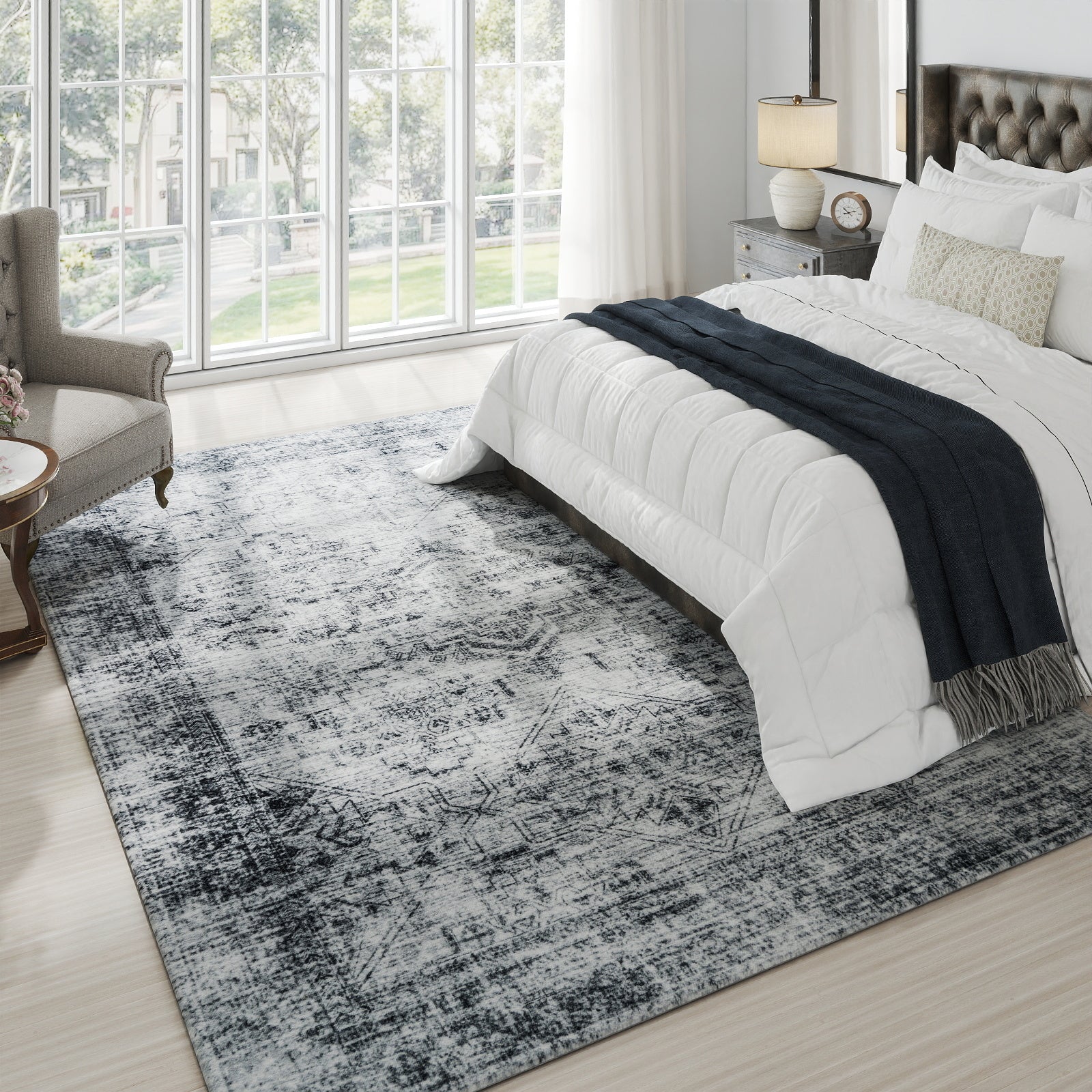 5x7ft Washable Vintage Area Rug, Thin Distressed Non-Slip Carpet for Living Room Bedroom, Kitchen Dining Room Decor