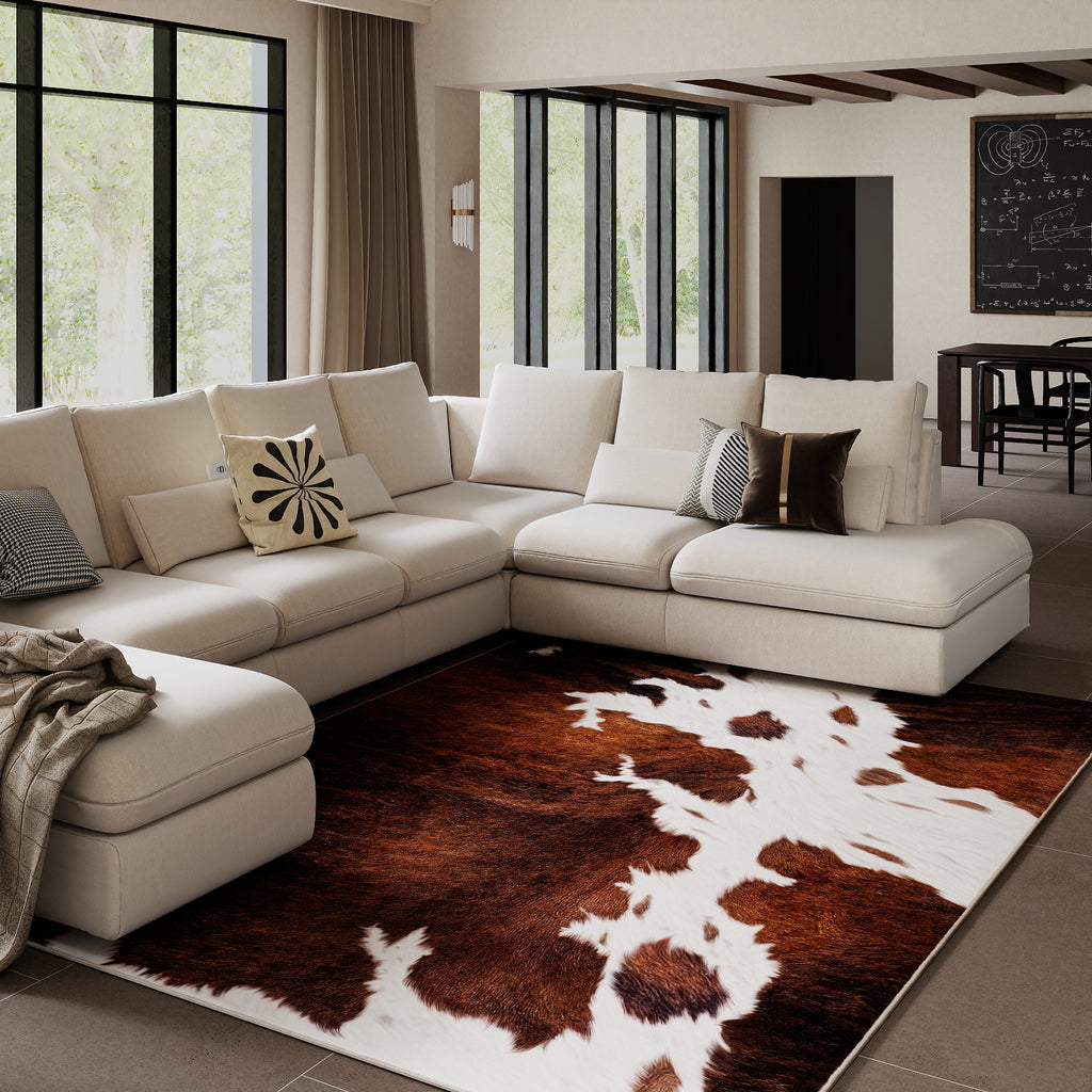 Tiger Stripe Area Rug, 5x7ft Washable Leopard Print Non-Slip Carpet for Living Room Bedroom, Animal Pattern Home Decor