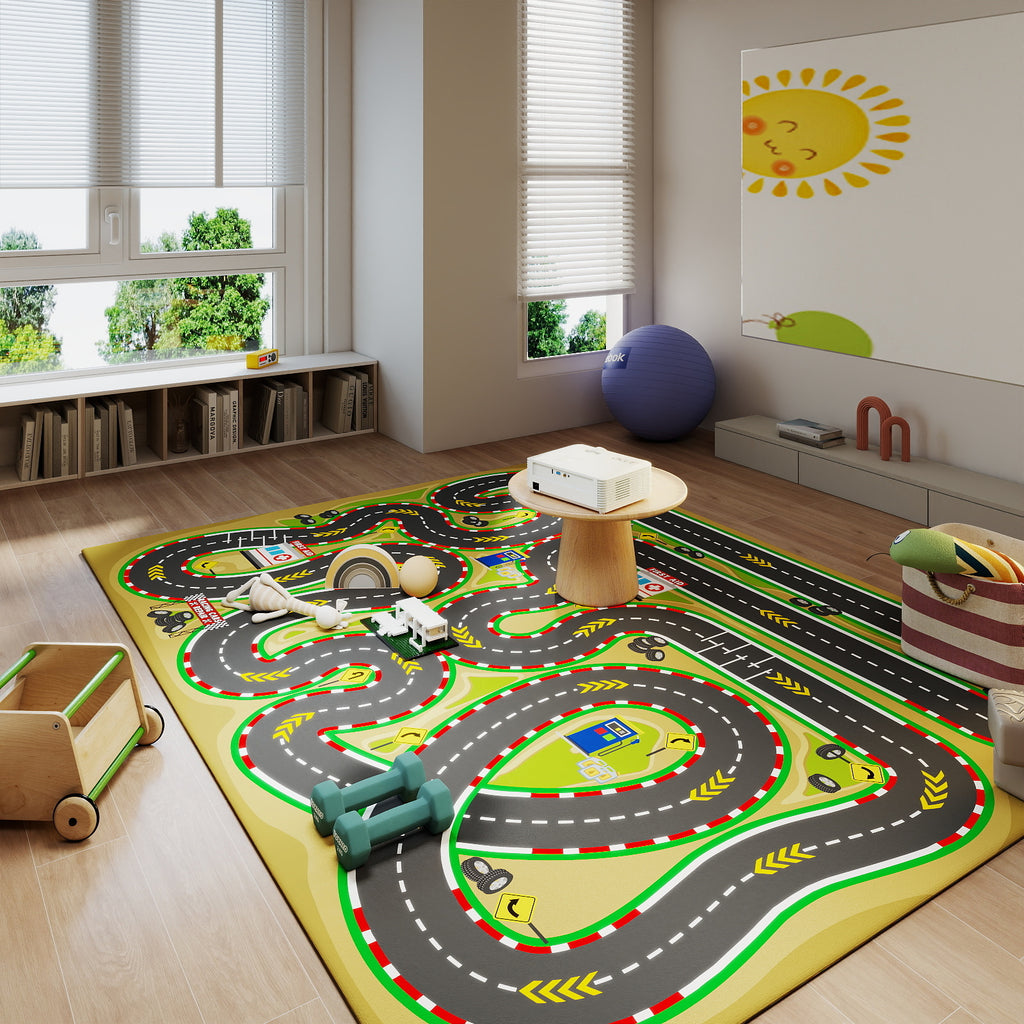 Car Rug Play Mat for Kids Toy Cars, Non-Slip Machine Washable Road Traffic Playmat for Kid Bedroom Home Decor