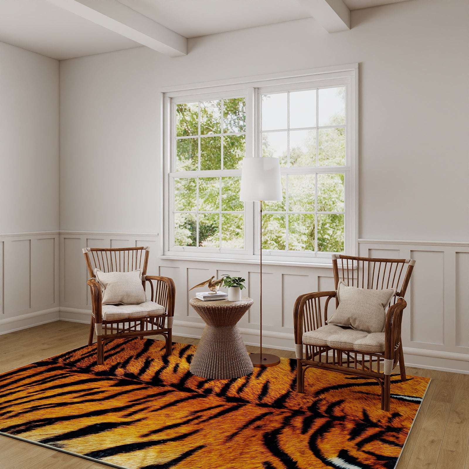 Tiger Stripe Area Rug, 5x7ft Washable Leopard Print Non-Slip Carpet for Living Room Bedroom, Animal Pattern Home Decor