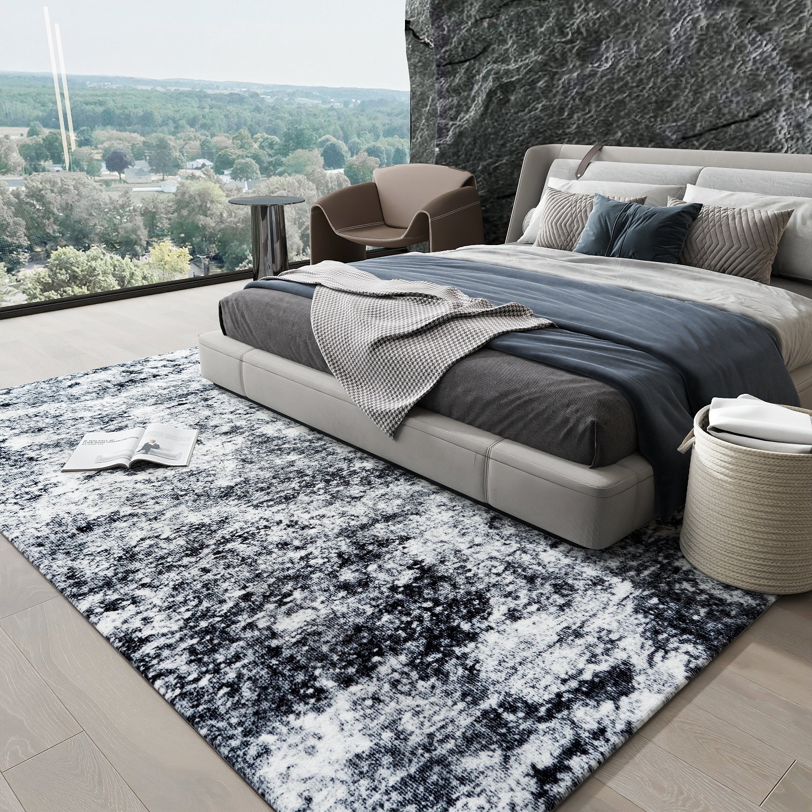 5x7ft Washable Vintage Area Rug, Thin Distressed Non-Slip Carpet for Living Room Bedroom, Kitchen Dining Room Decor