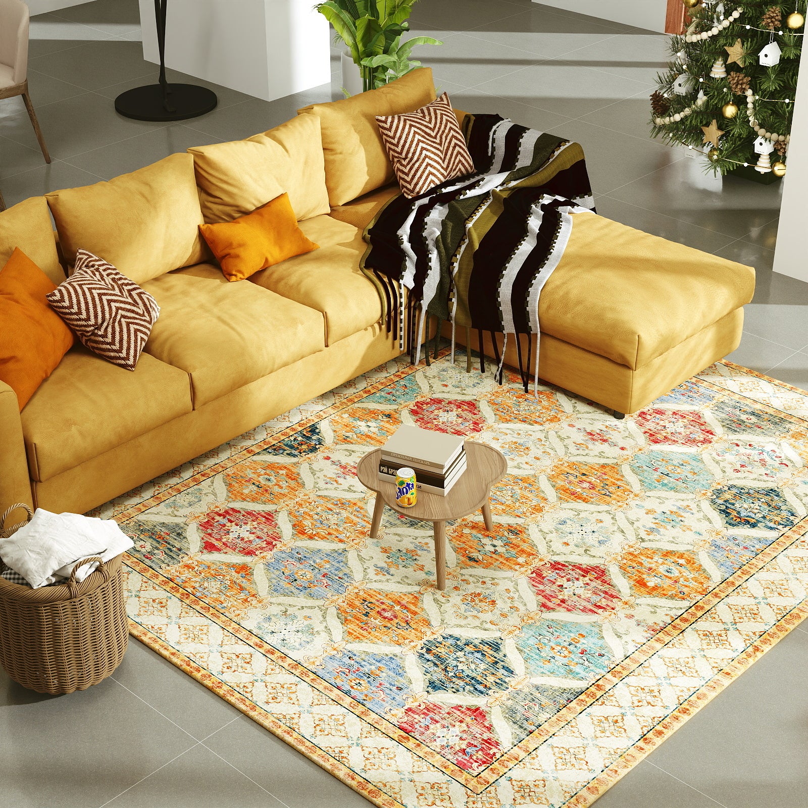 5x7ft Washable Vintage Area Rug, Thin Distressed Non-Slip Traditional Carpet for Living Room Bedroom Kitchen Dining Room