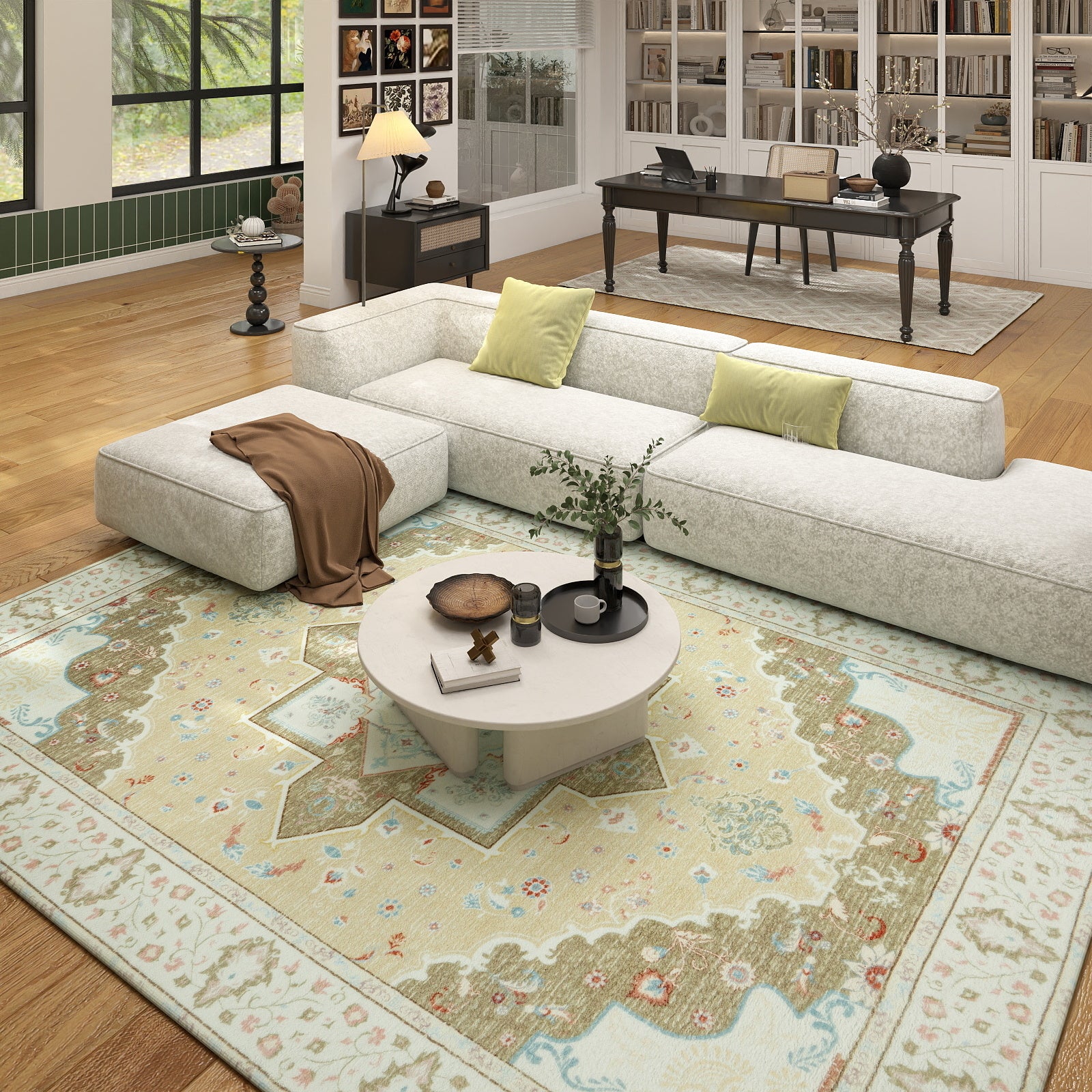 5x7ft Washable Abstract Print Multi-Color Area Rug, Thin Distressed Non-Slip Carpet for Living Room Bedroom,  Home Decor