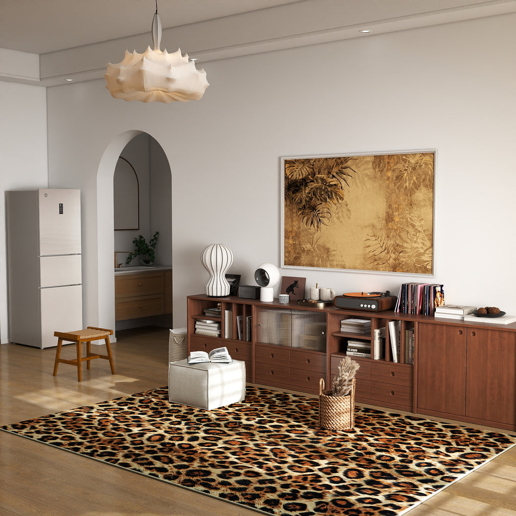 Tiger Stripe Area Rug, 5x7ft Washable Leopard Print Non-Slip Carpet for Living Room Bedroom, Animal Pattern Home Decor