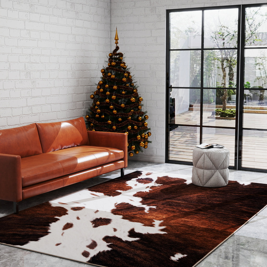 Tiger Stripe Area Rug, 5x7ft Washable Leopard Print Non-Slip Carpet for Living Room Bedroom, Animal Pattern Home Decor