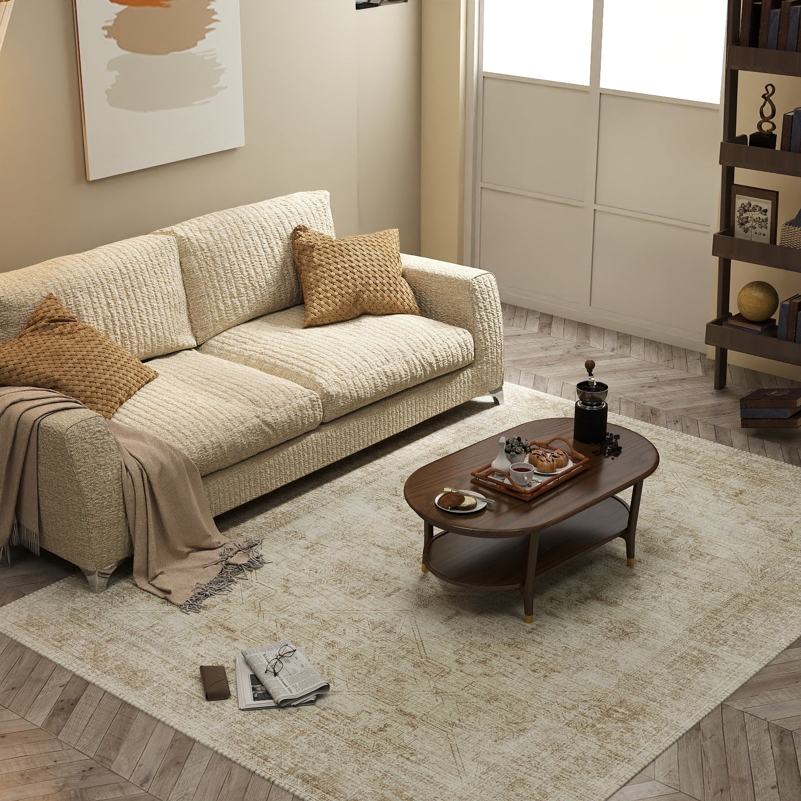 5x7ft Washable Vintage Area Rug, Thin Distressed Non-Slip Traditional Carpet for Living Room Bedroom Kitchen Dining Room