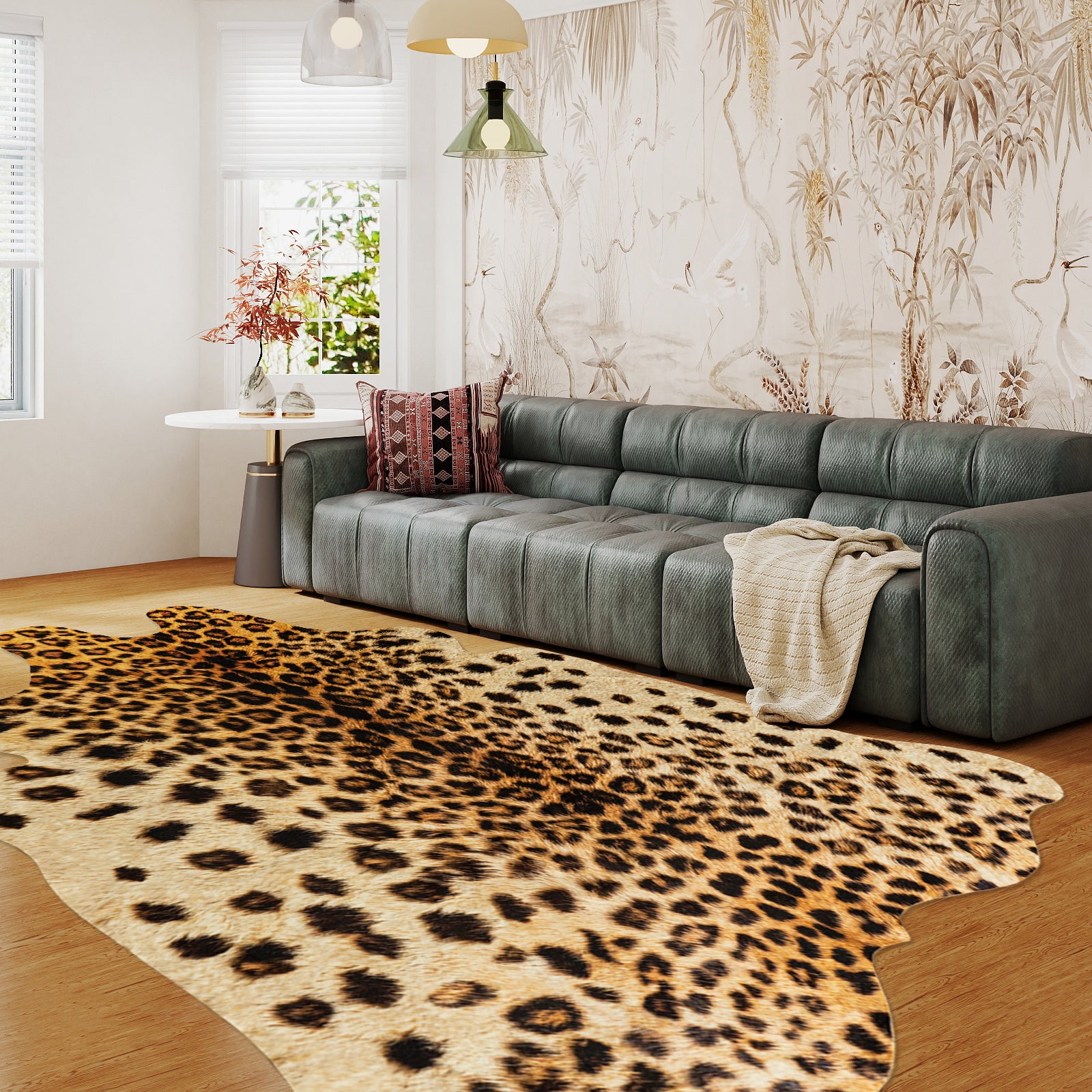 Faux Cowhide Rug 61x74.8 Inch, Western Animal Skin Carpet for Living Room Bedroom, Cowboy Cowgirl Home Decor
