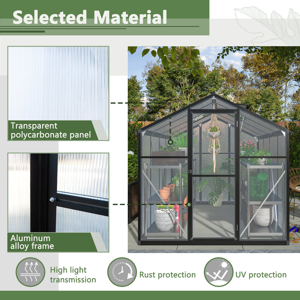 Outdoor Polycarbonate Greenhouse with Roof Vent, Quick-Setup Aluminum Walk-in for Garden Backyard