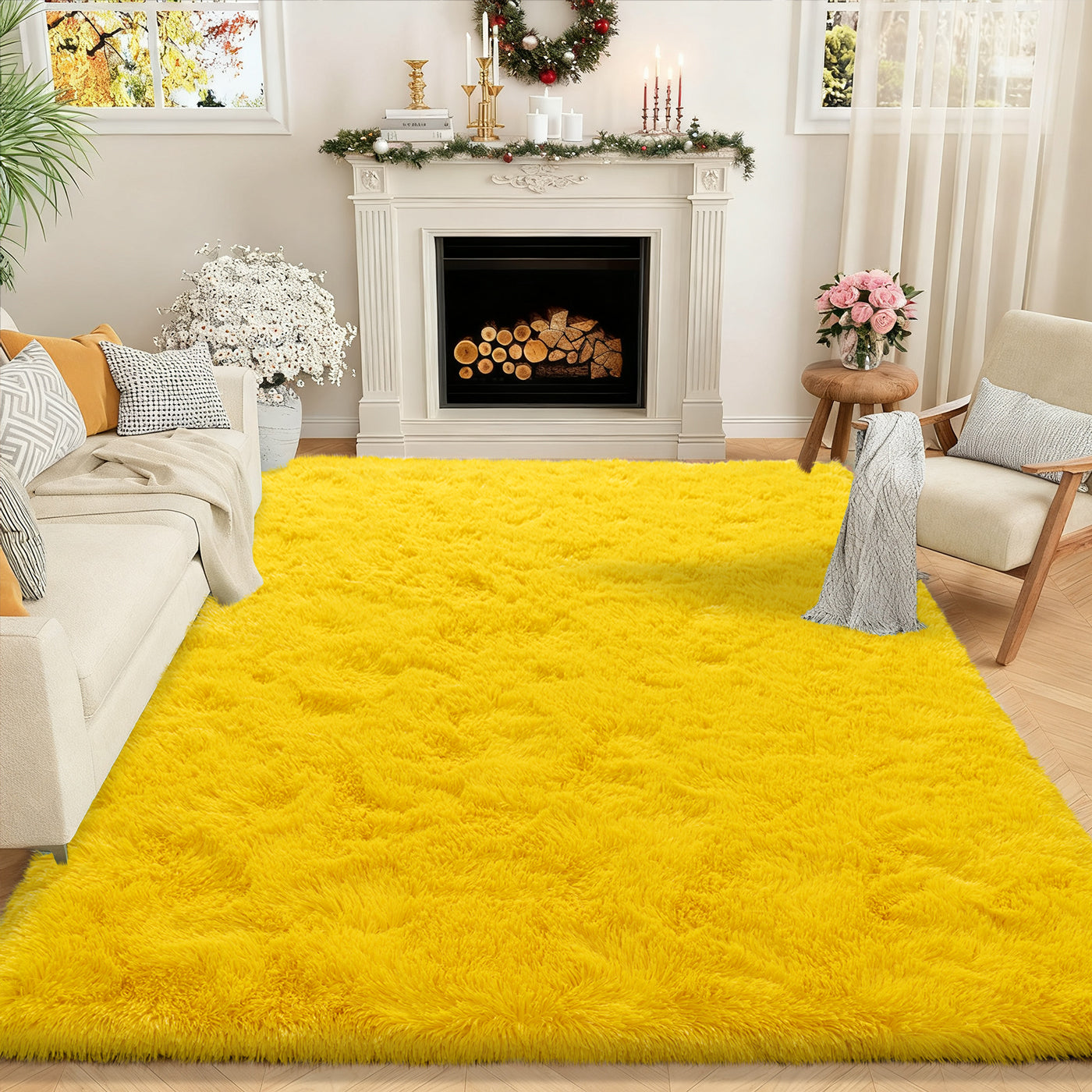 Blush Pink Shag Rug, Ultra Soft 1.7" Thick, Non-Slip, 100% Polyester, Modern Decor for Bedroom