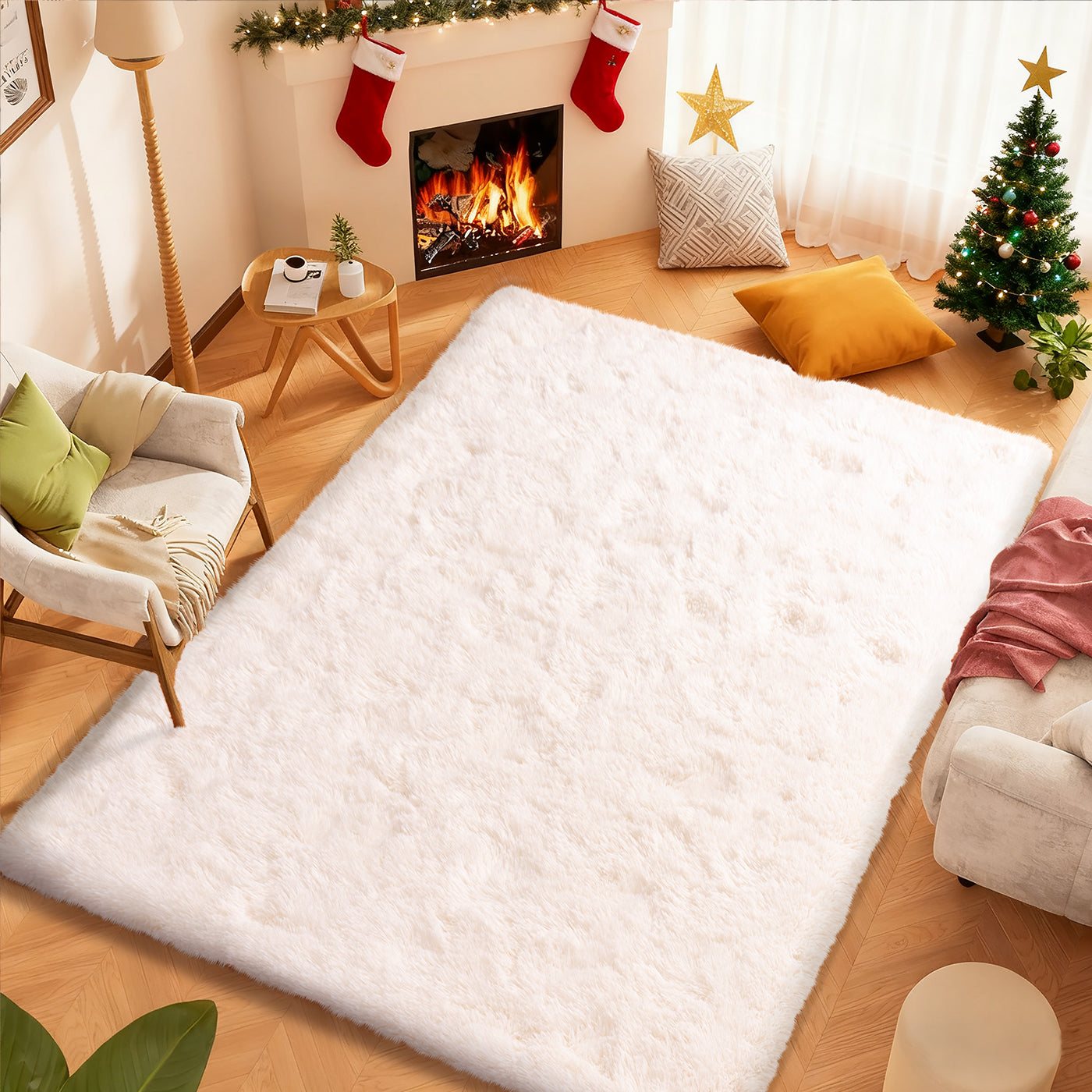 Soft Shag Area Rug 6x9 for Living Room or Bedroom, Fluffy Non-Slip Plush Carpet, Cozy Fuzzy Indoor Rug