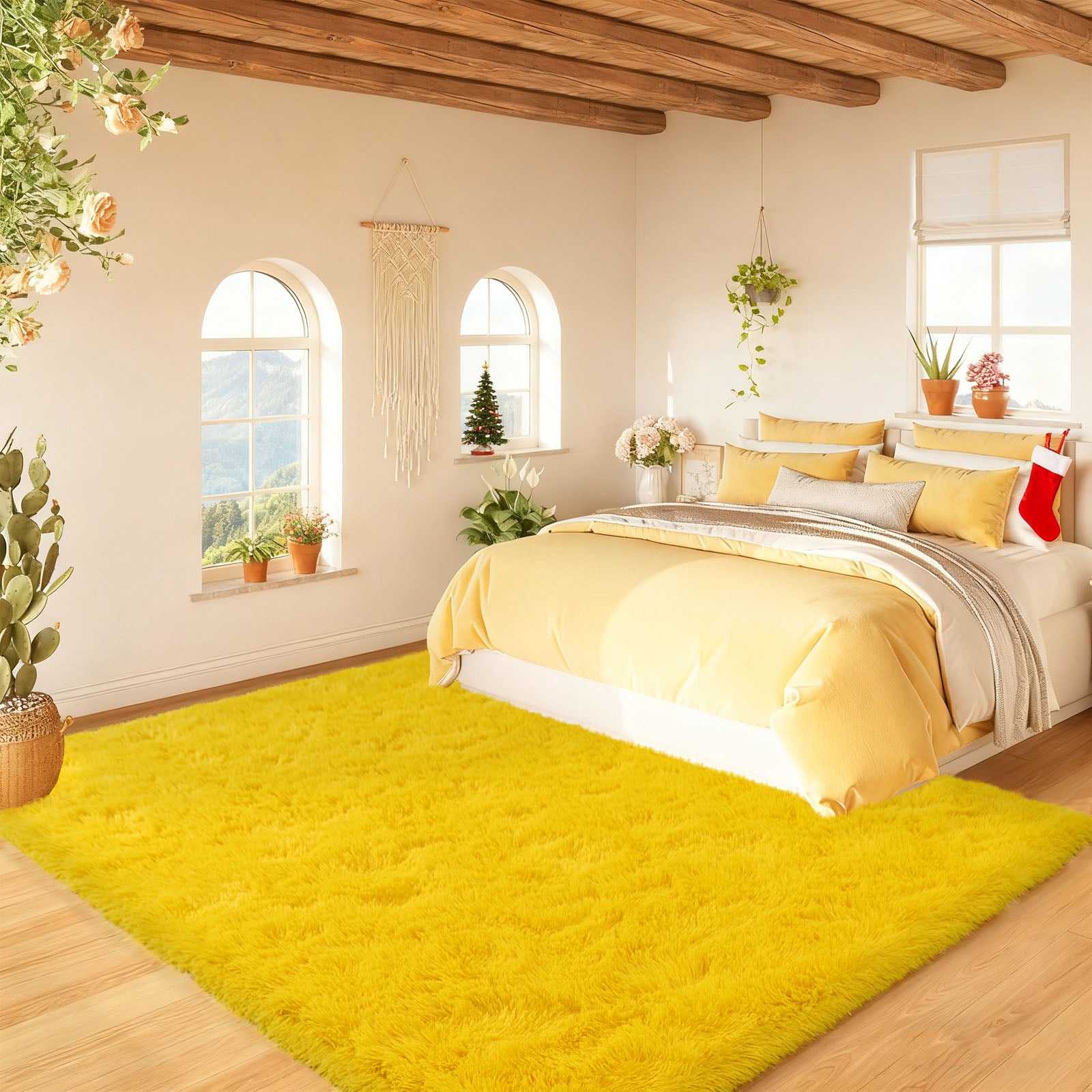 Orange Shag Rug, Ultra Soft 1.7" Thick, Non-Slip, 100% Polyester, Square & Round for Bedroom/Living Room