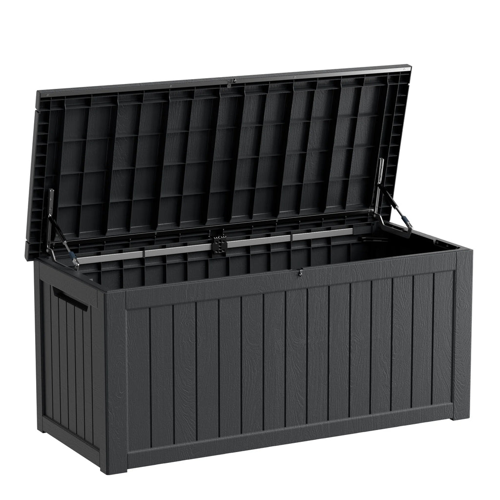 230 Gallon Resin Deck Box, Water-Resistant Lockable Outdoor Storage Box for Patio Organization