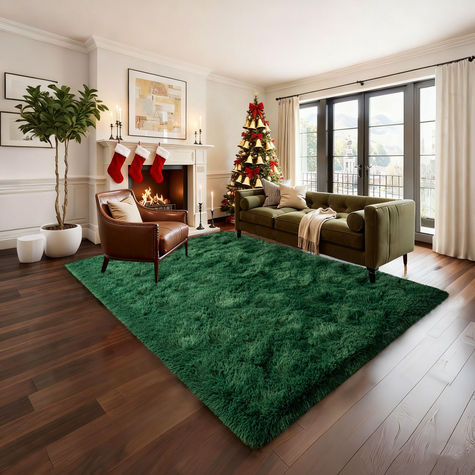 5x7ft Rugs for Living Room, Large Fluffy Dark Green Area Rugs for Bedroom, Soft Carpet Shag Kids Rug Home Decor Aesthetic