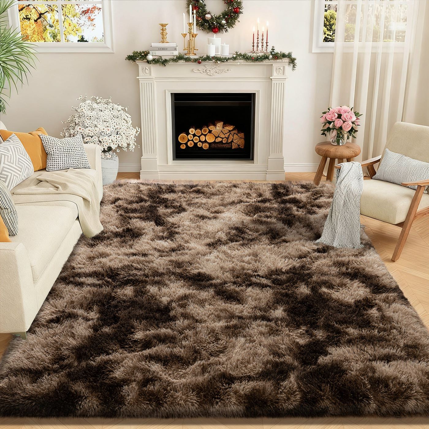 Extra Large Plush Shag Area Rug, 1.7" Thick Ultra Soft Non-Slip Tie-Dye Peacock Blue Mat