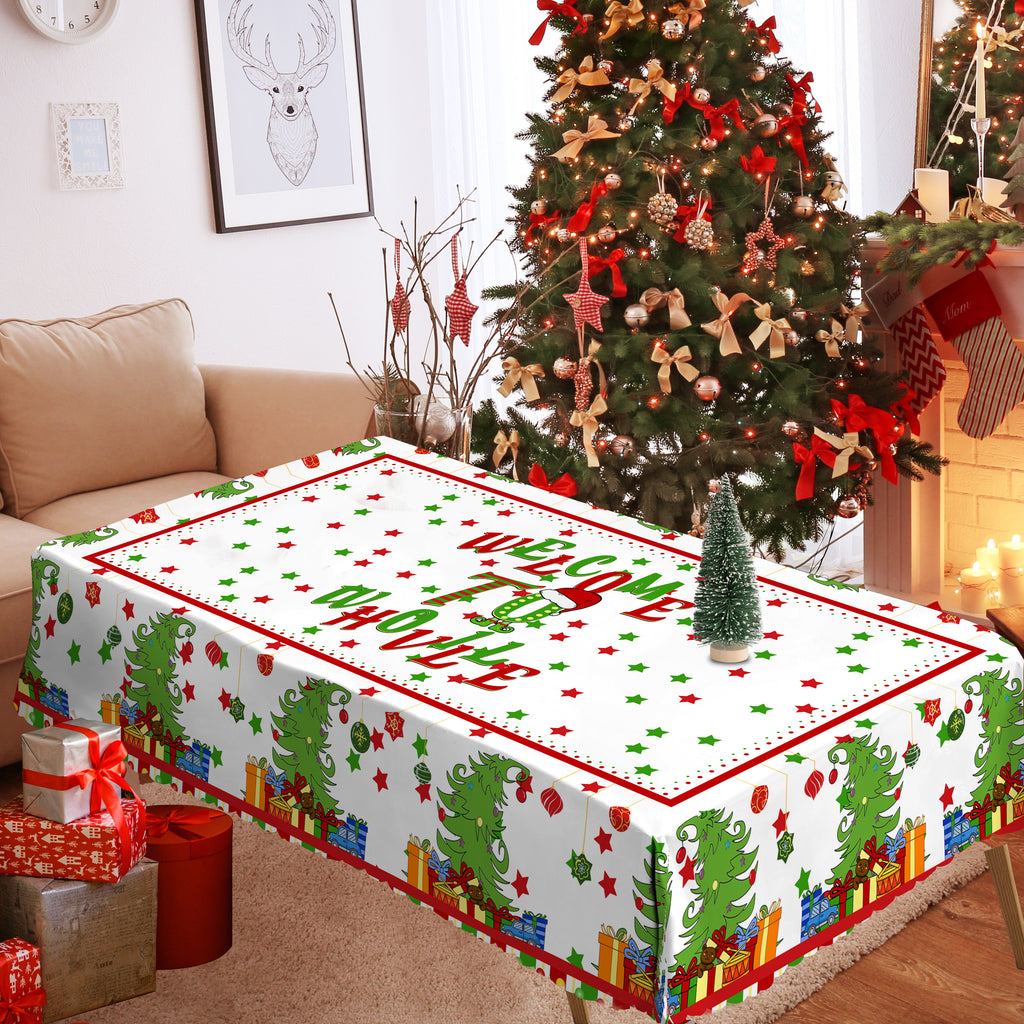 Merry Christmas Tablecloth, Snowman Santa Claus Christmas tree Stain-Resistant Dining Table Cover for Holiday Decor