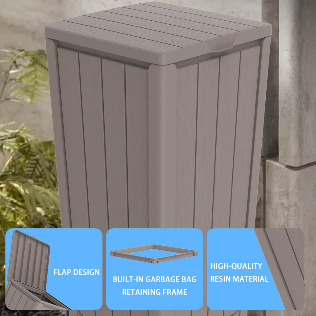 23 Gallon Outdoor Trash Bin, Resin Manual Lift Garbage & Recycling Storage Deck Box with Lid