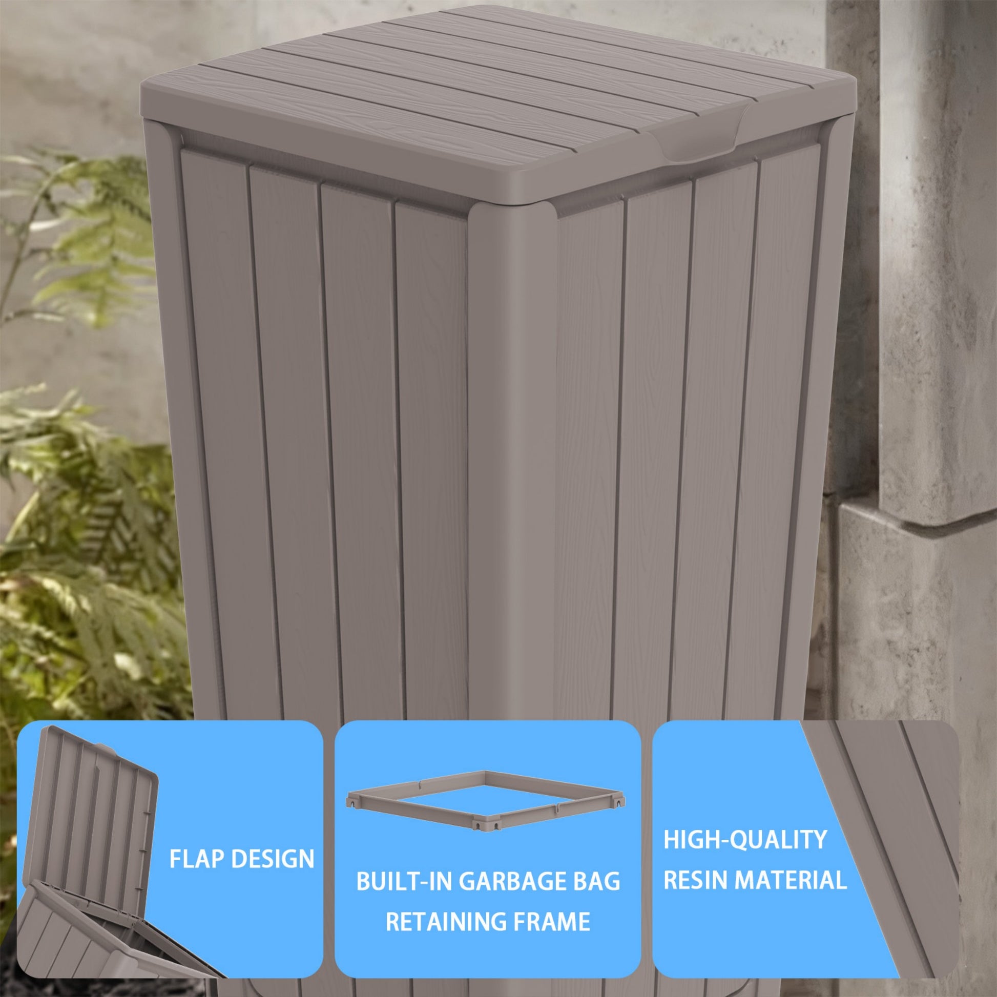 23 Gallon Outdoor Trash Bin, Resin Manual Lift Garbage & Recycling Storage Deck Box with Lid