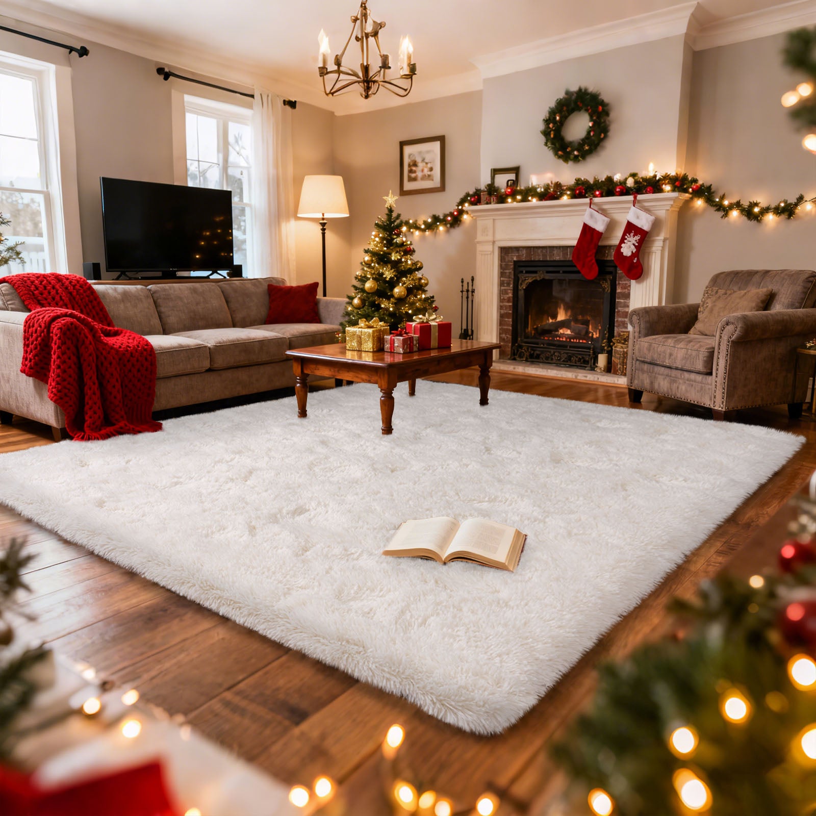 Soft Shag Area Rug 6x9 for Living Room or Bedroom, Fluffy Non-Slip Plush Carpet, Cozy Fuzzy Indoor Rug