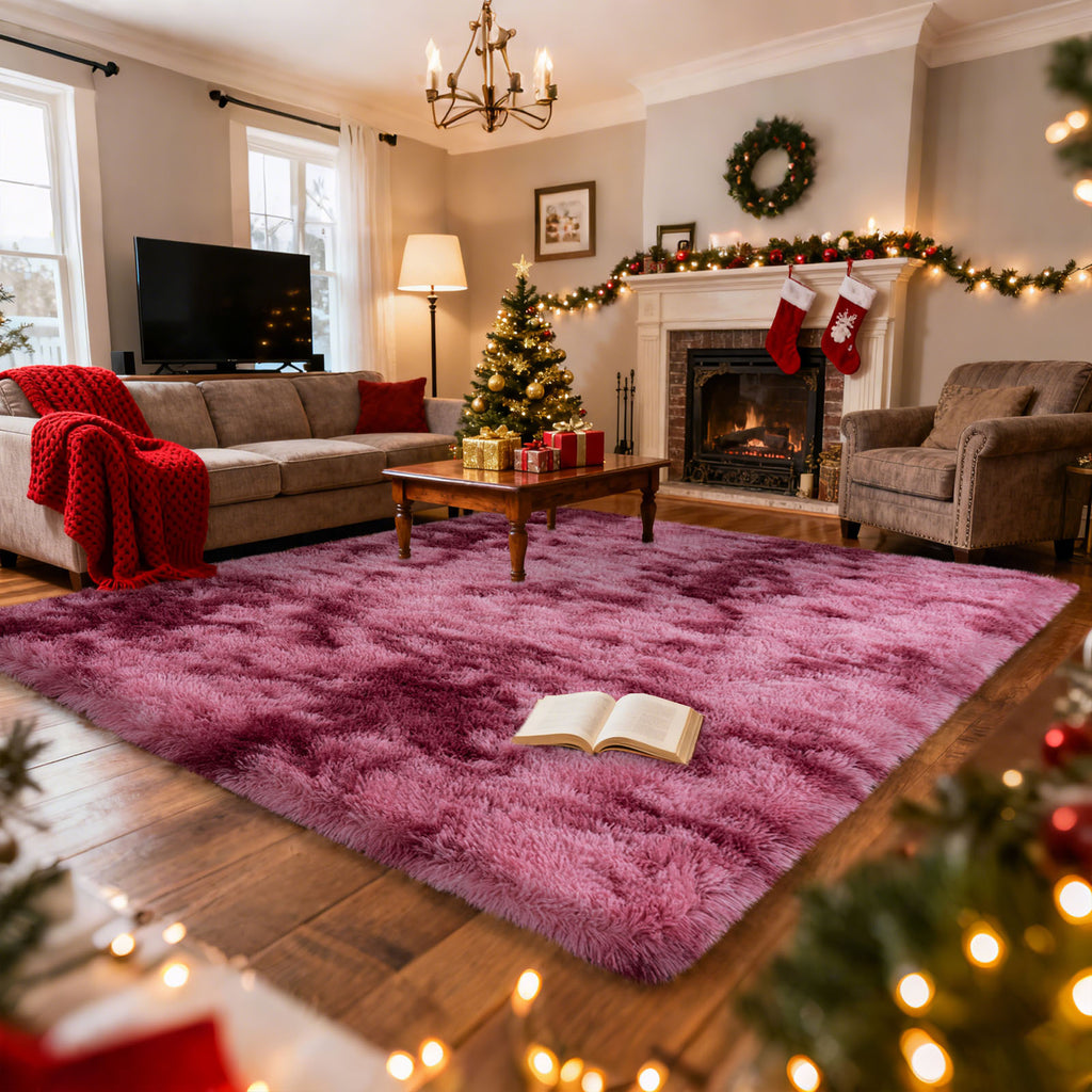 Blush Pink Shag Rug, Ultra Soft 1.7" Thick, Non-Slip, 100% Polyester, Modern Decor for Bedroom