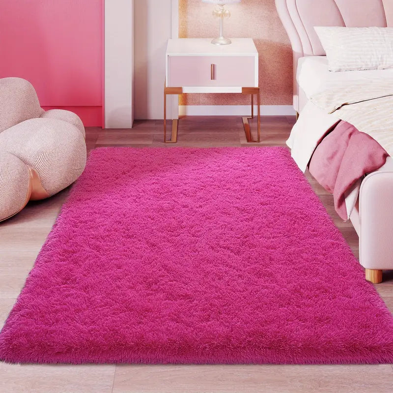 Rose Red Plush Shag Rug Extra Soft 1.7" Thick Non-Slip 100% Polyester for Bedroom or Living Room