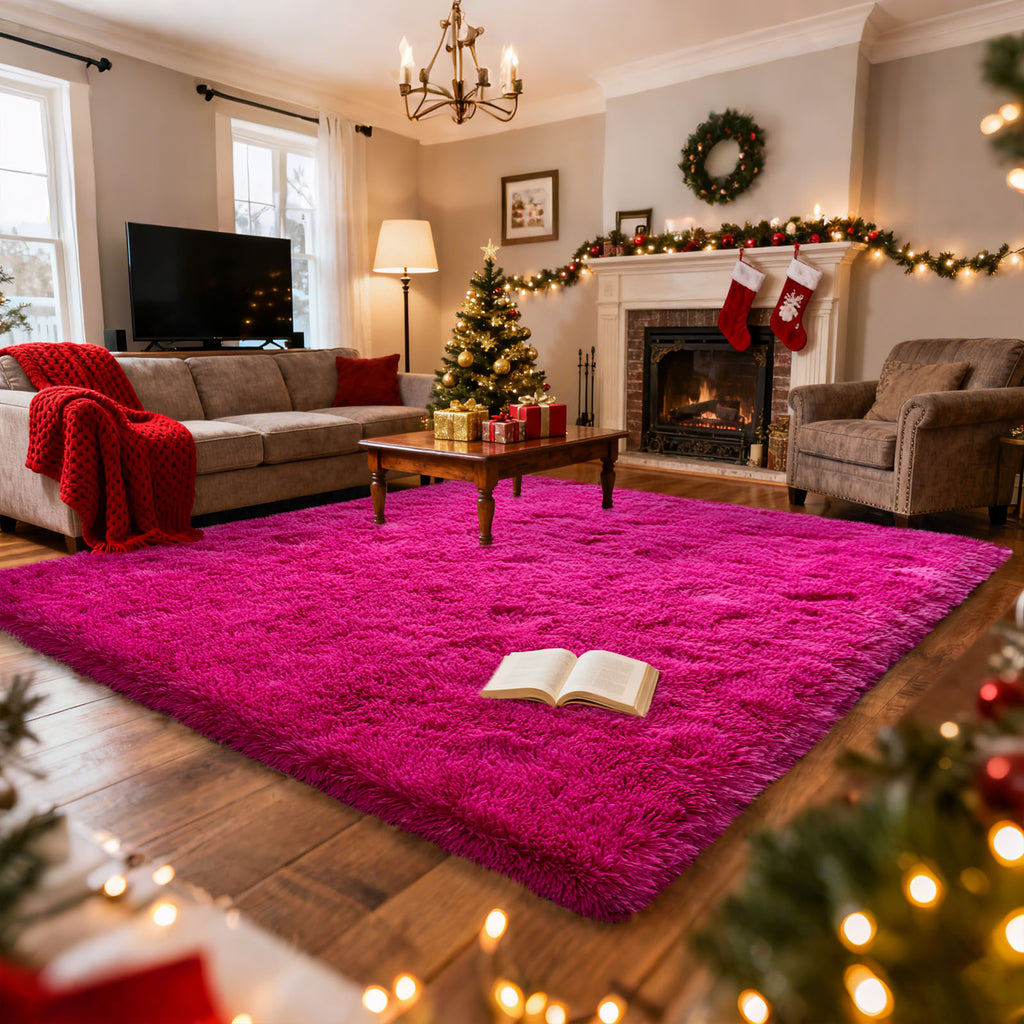 Blush Pink Shag Rug, Ultra Soft 1.7" Thick, Non-Slip, 100% Polyester, Modern Decor for Bedroom