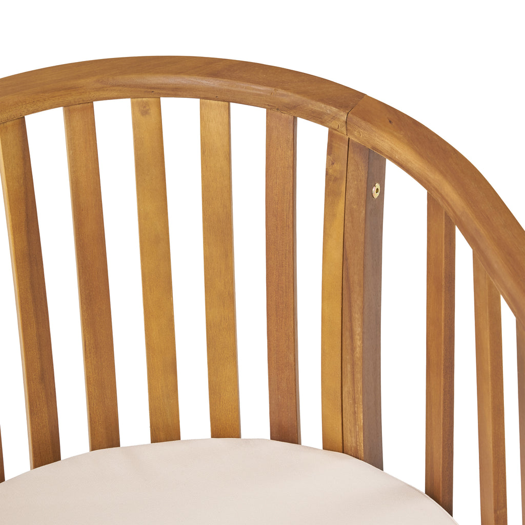 2-Pack Outdoor Wooden Dining Chairs with Cream Cushions, Teak Finish Weather-Resistant Patio Seating