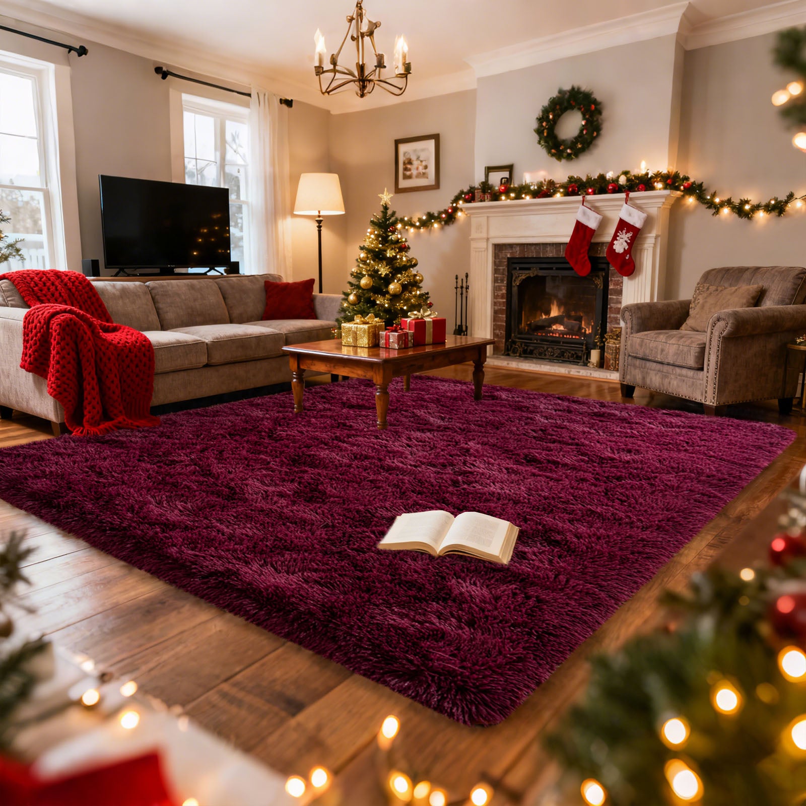 Soft Shag Area Rug 6x9 for Living Room or Bedroom, Fluffy Non-Slip Plush Carpet, Cozy Fuzzy Indoor Rug