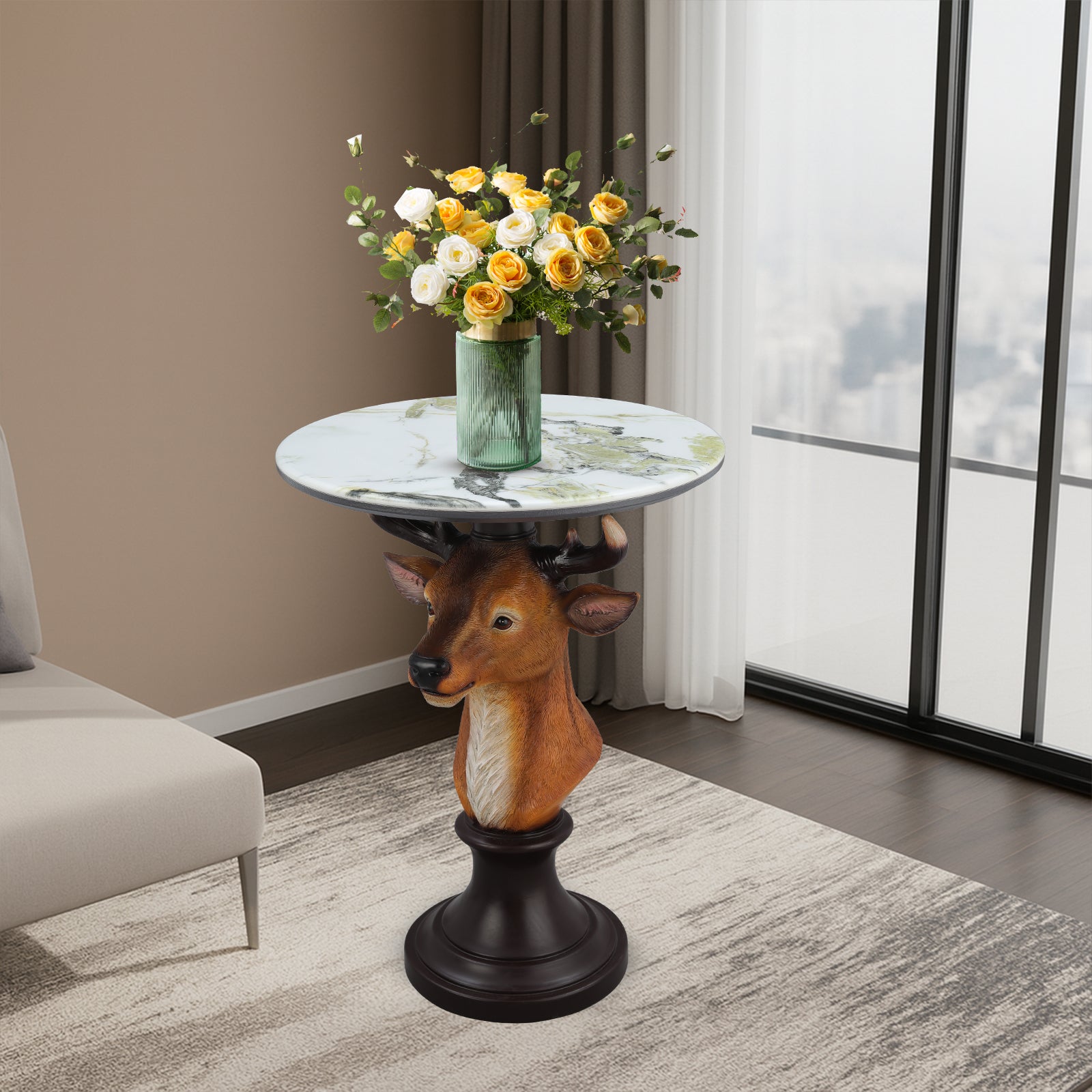 Deer Head Accent Table, Animal Statue End Table for Living Room Home Decor