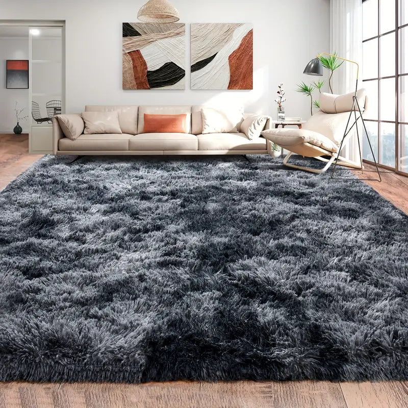 Tie-Dye Black Shag Rug, Ultra Soft 1.7" Plush Mat with Non-Slip Backing, Bedroom or Living Room