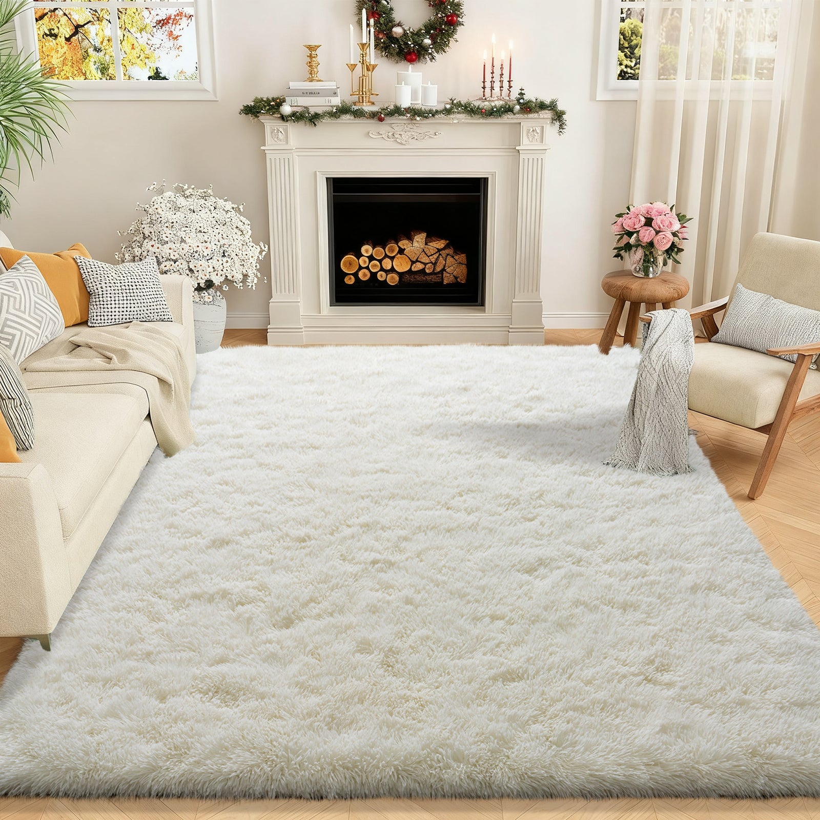 Soft Shag Area Rug 6x9 for Living Room or Bedroom, Fluffy Non-Slip Plush Carpet, Cozy Fuzzy Indoor Rug