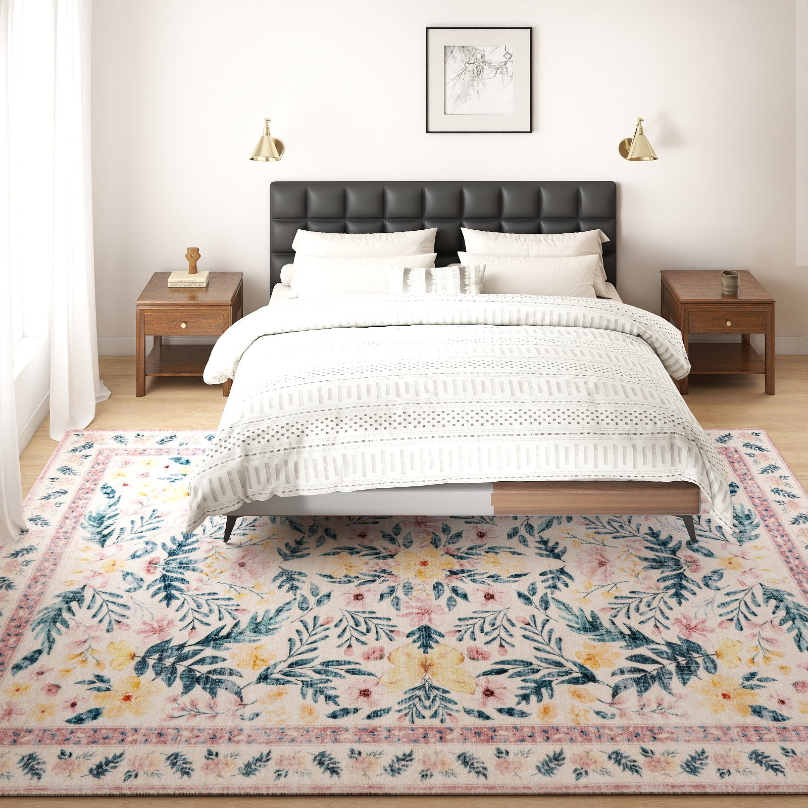 5x7ft Washable Abstract Print Multi-Color Area Rug, Thin Distressed Non-Slip Carpet for Living Room Bedroom,  Home Decor