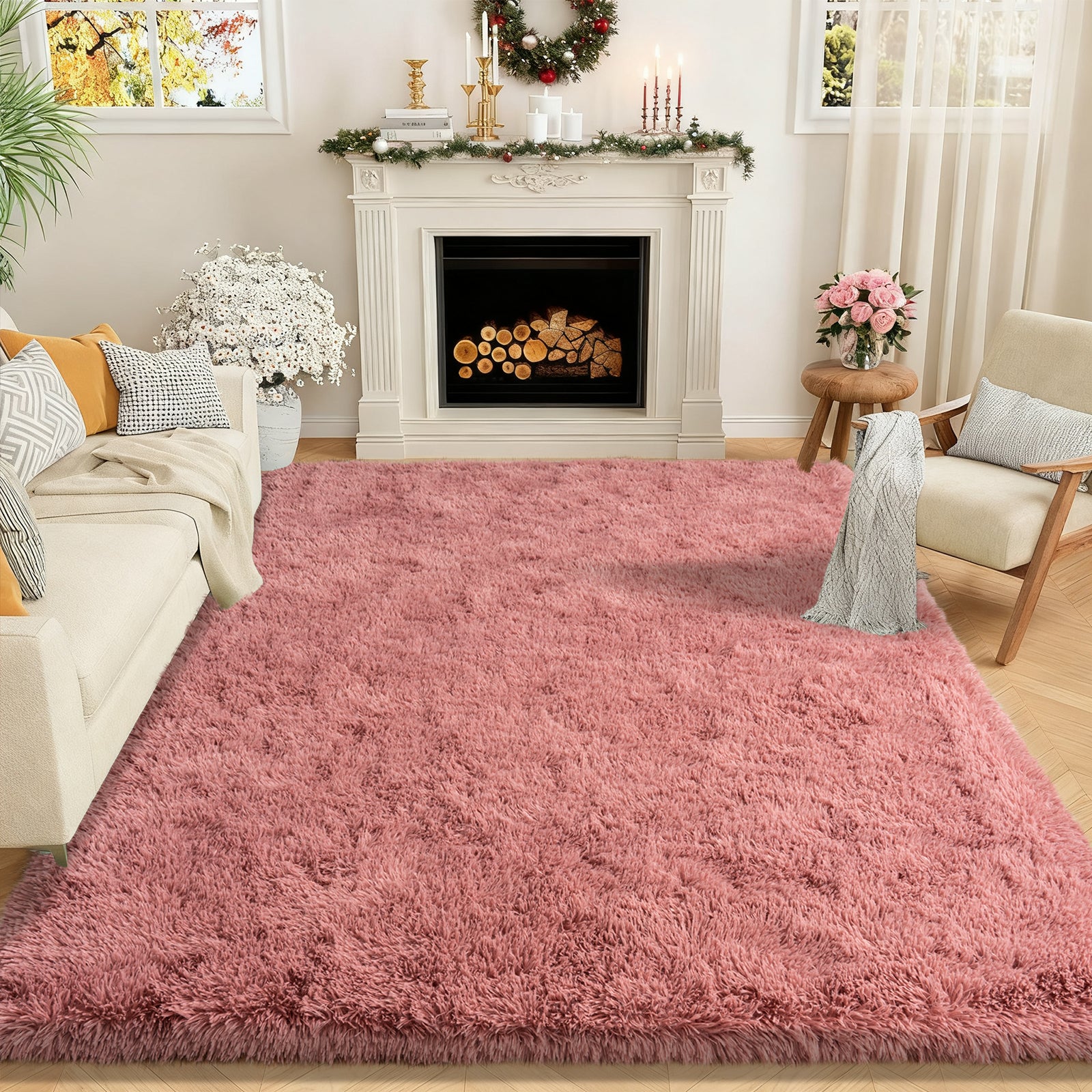 Soft Shag Area Rug 6x9 for Living Room or Bedroom, Fluffy Non-Slip Plush Carpet, Cozy Fuzzy Indoor Rug