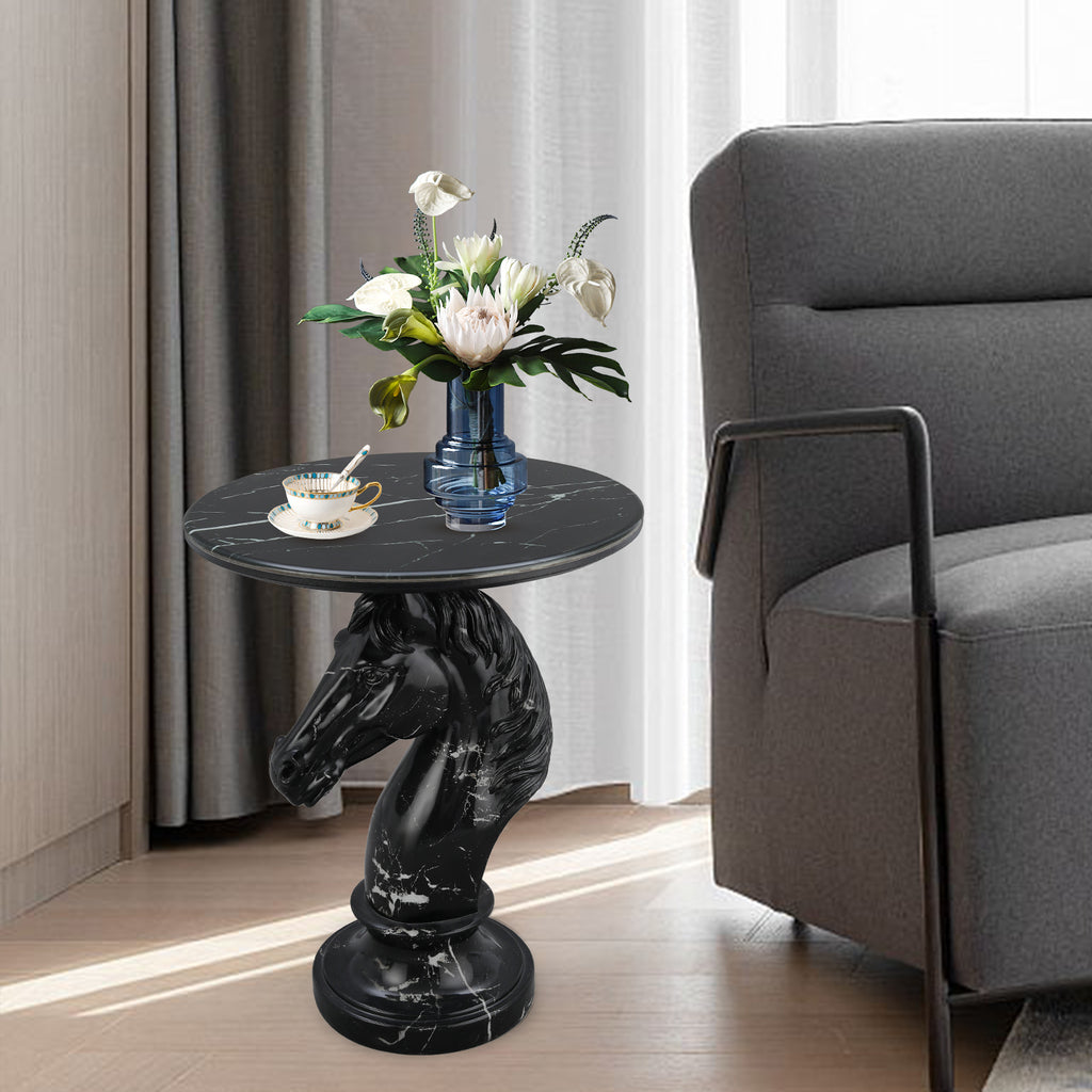 Black Horse Head Accent Table, Animal Statue End Table for Living Room