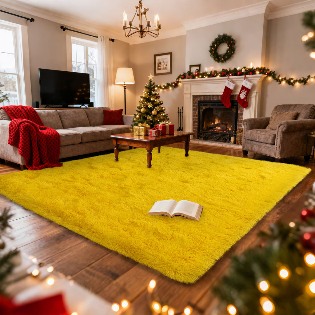 Orange Shag Rug, Ultra Soft 1.7" Thick, Non-Slip, 100% Polyester, Square & Round for Bedroom/Living Room