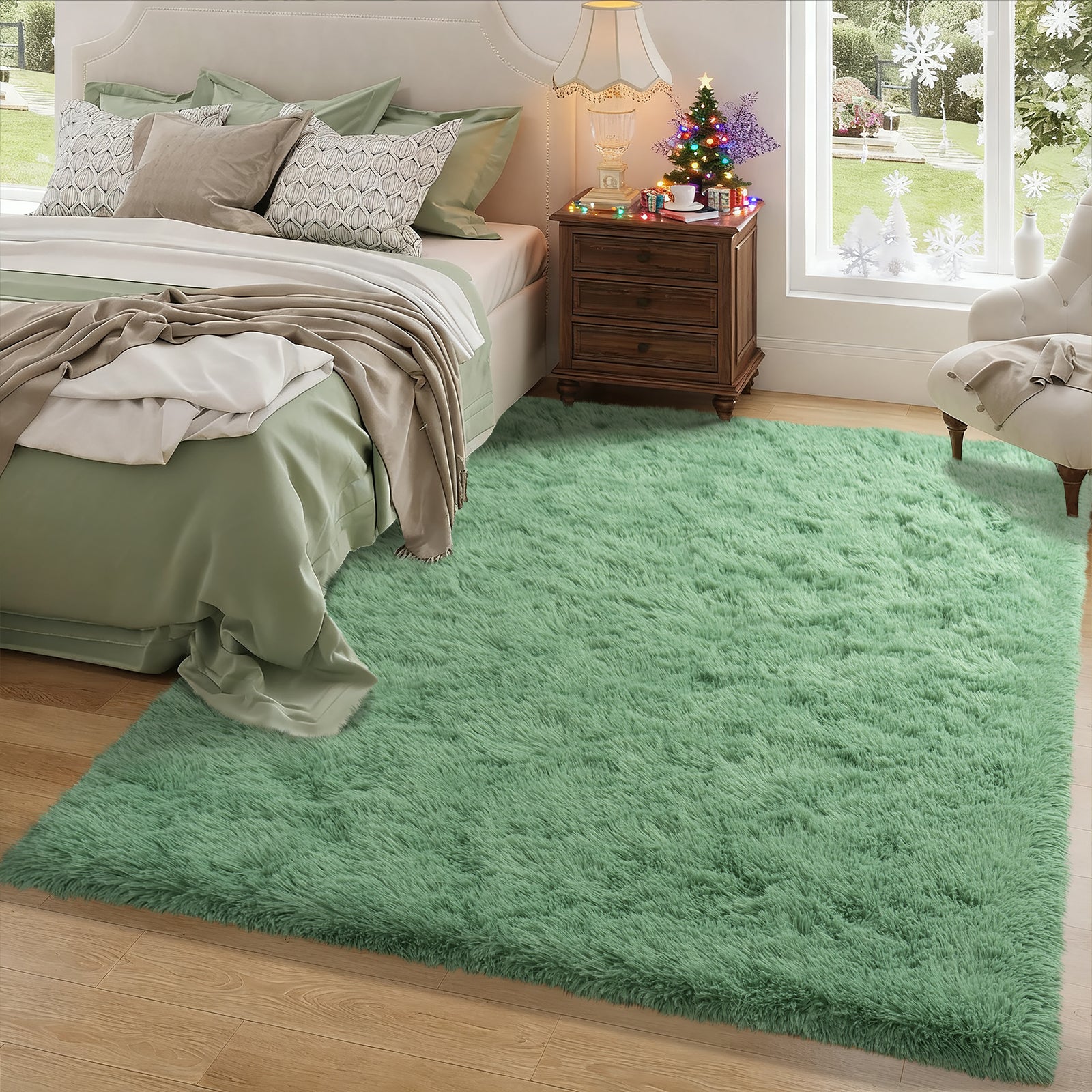 5x7ft Rugs for Living Room, Large Fluffy Dark Green Area Rugs for Bedroom, Soft Carpet Shag Kids Rug Home Decor Aesthetic