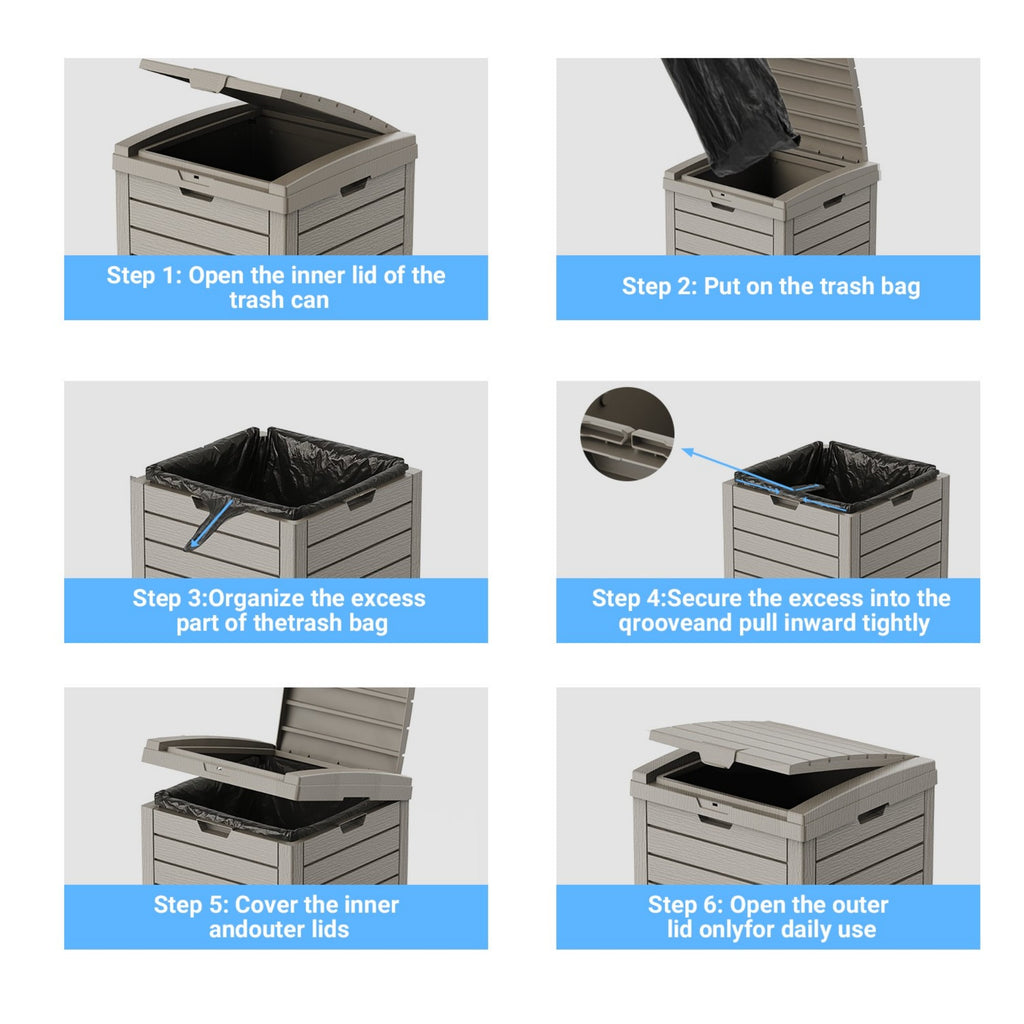 Outdoor Trash Bin, Resin Manual Lift Garbage & Recycling Storage Deck Box with Lid