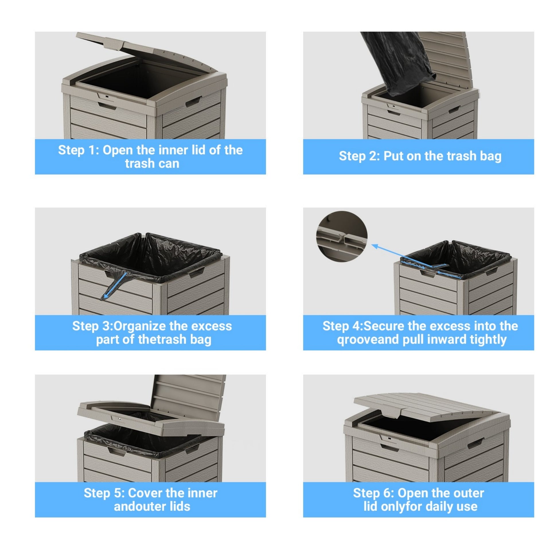 Outdoor Trash Bin, Resin Manual Lift Garbage & Recycling Storage Deck Box with Lid