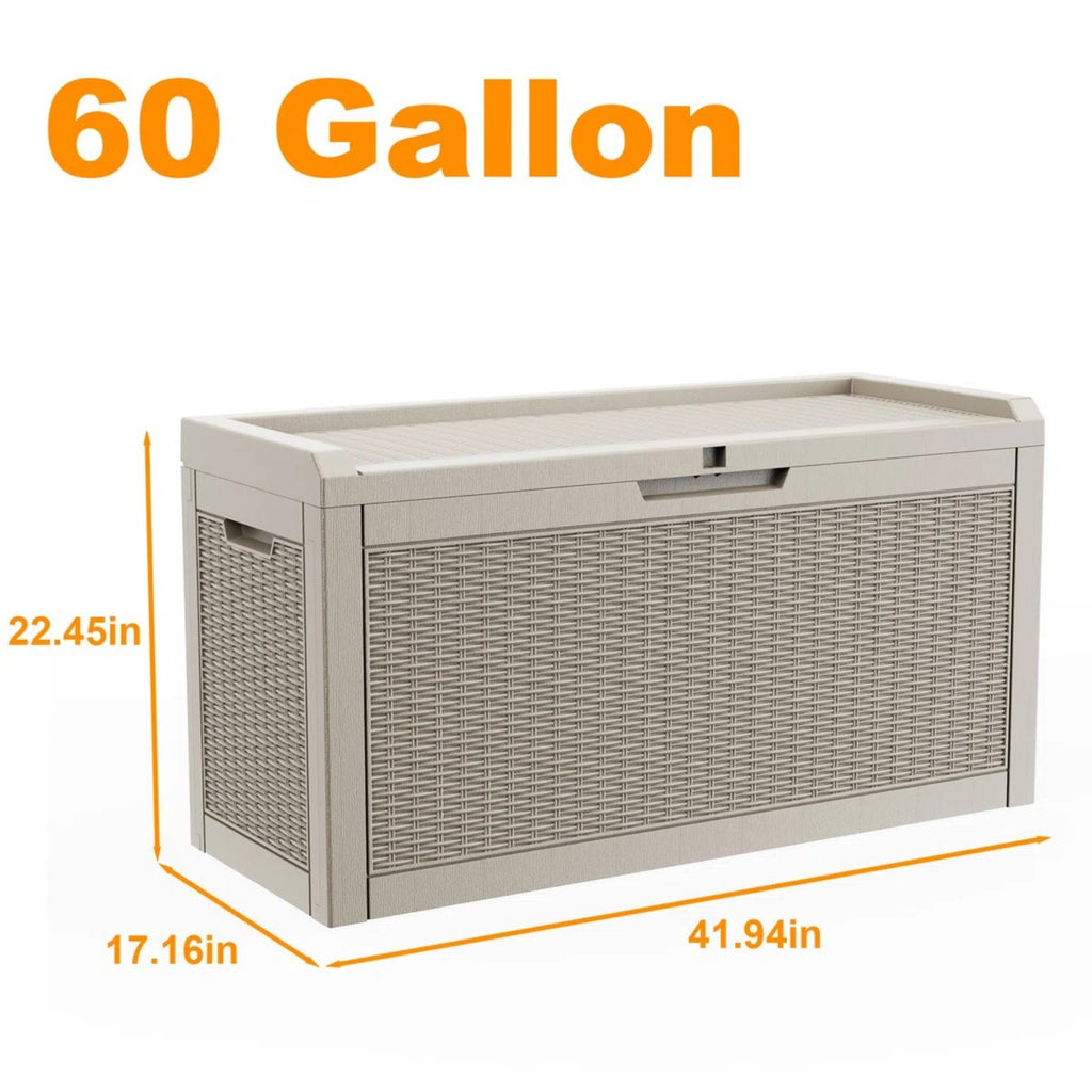 60 Gallon Outdoor Deck Box, Water-Resistant Resin Storage Box with Lockable Lid for Patio