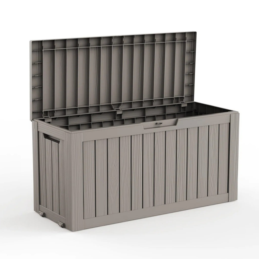 75 Gallon Outdoor Deck Box, Water-Resistant Resin Storage Box with Lockable Lid for Patio