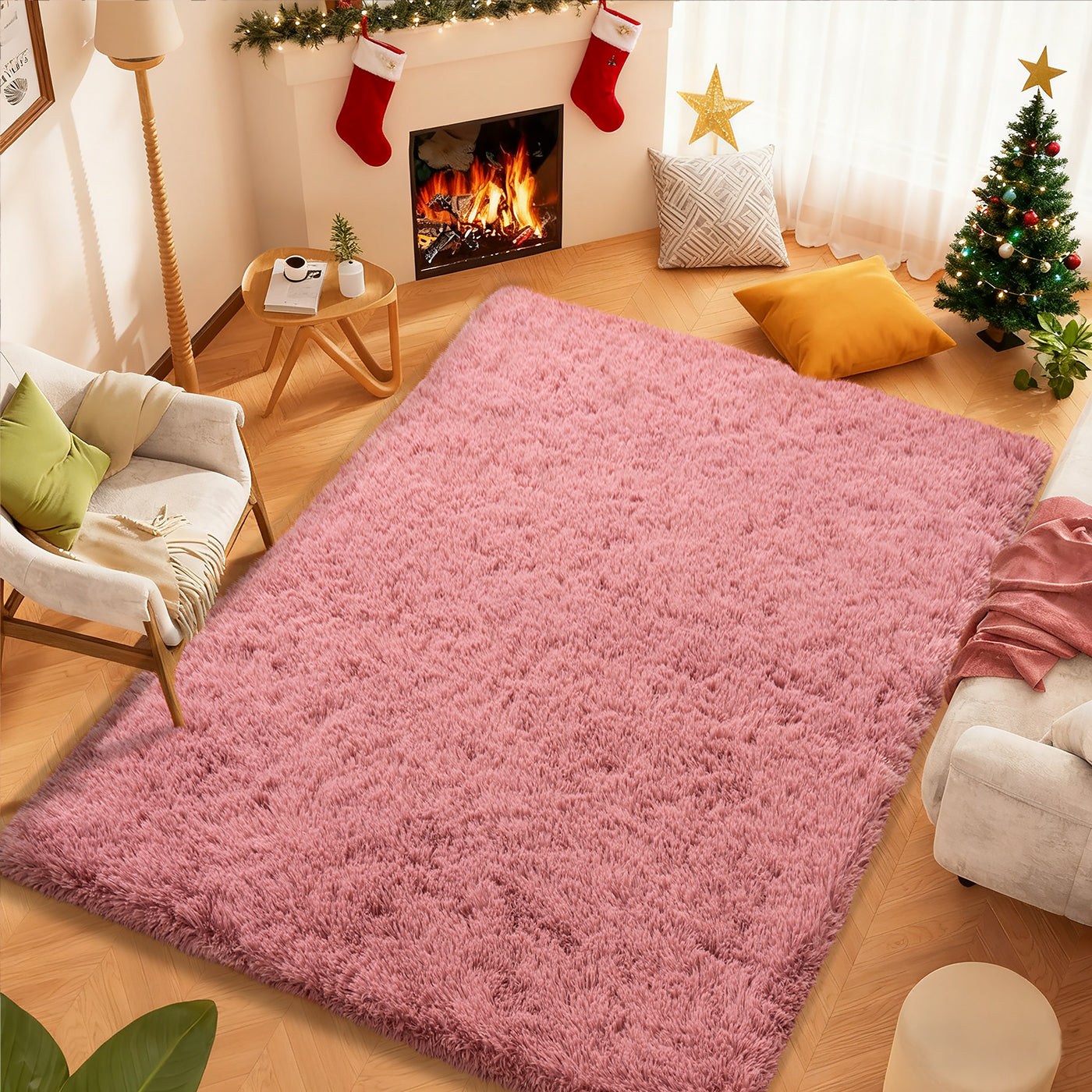 Soft Shag Area Rug 6x9 for Living Room or Bedroom, Fluffy Non-Slip Plush Carpet, Cozy Fuzzy Indoor Rug