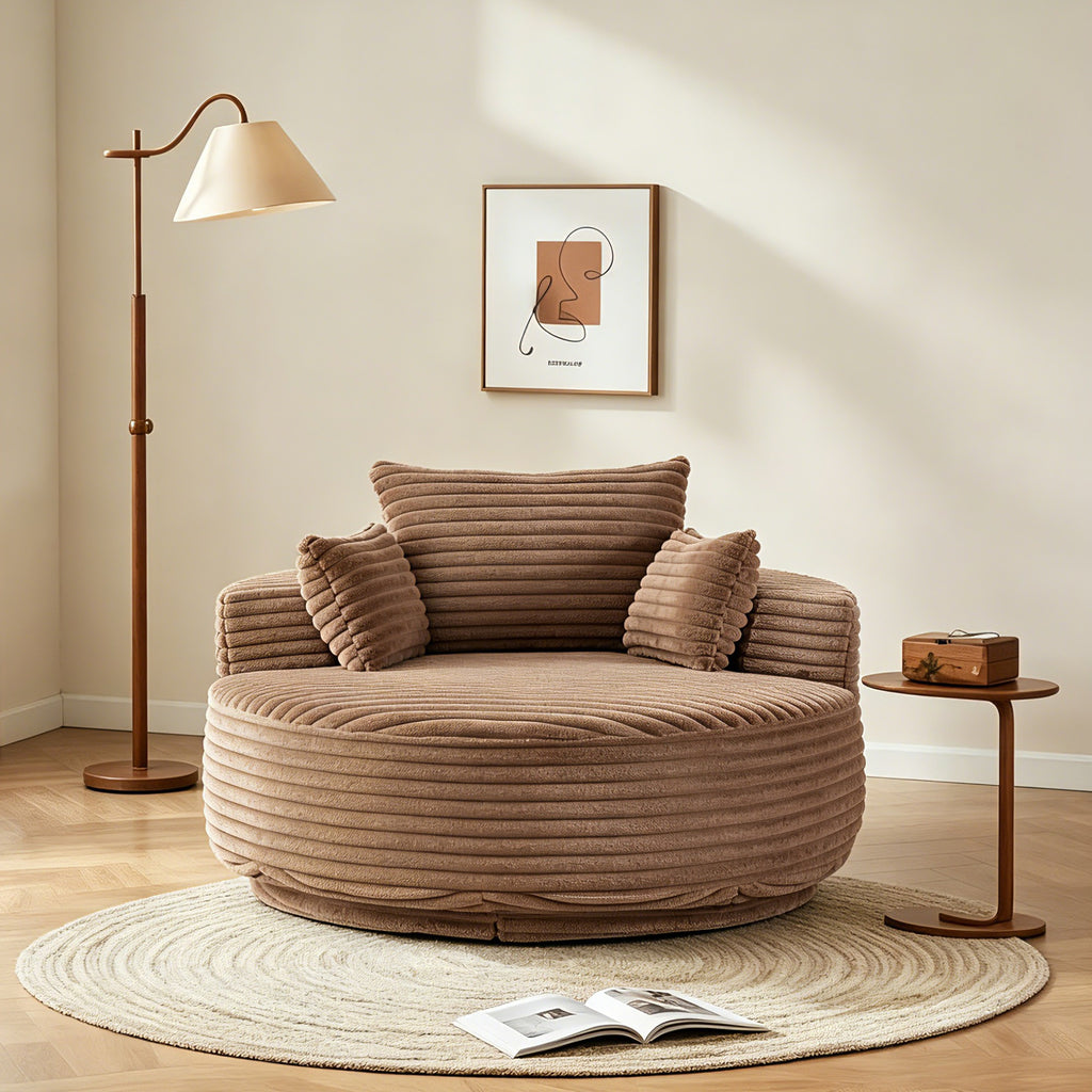 Cozy Corduroy Swivel Chair Modern Sleeper Chair for Living Room Bedroom and Home Lounge