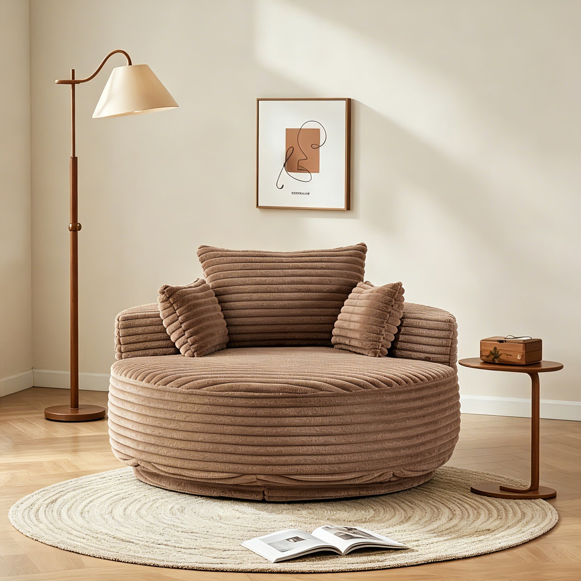 Cozy Corduroy Swivel Chair Modern Sleeper Chair for Living Room Bedroom and Home Lounge