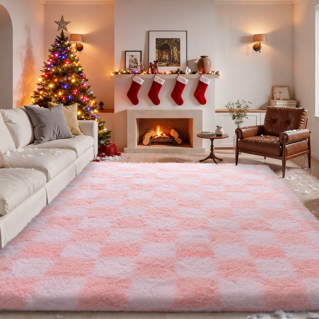 5x7 Feet Checkered Area Rugs For Living Room, Black Modern Super Soft Fluffy Rugs for Bedroom Home Aesthetic Decor