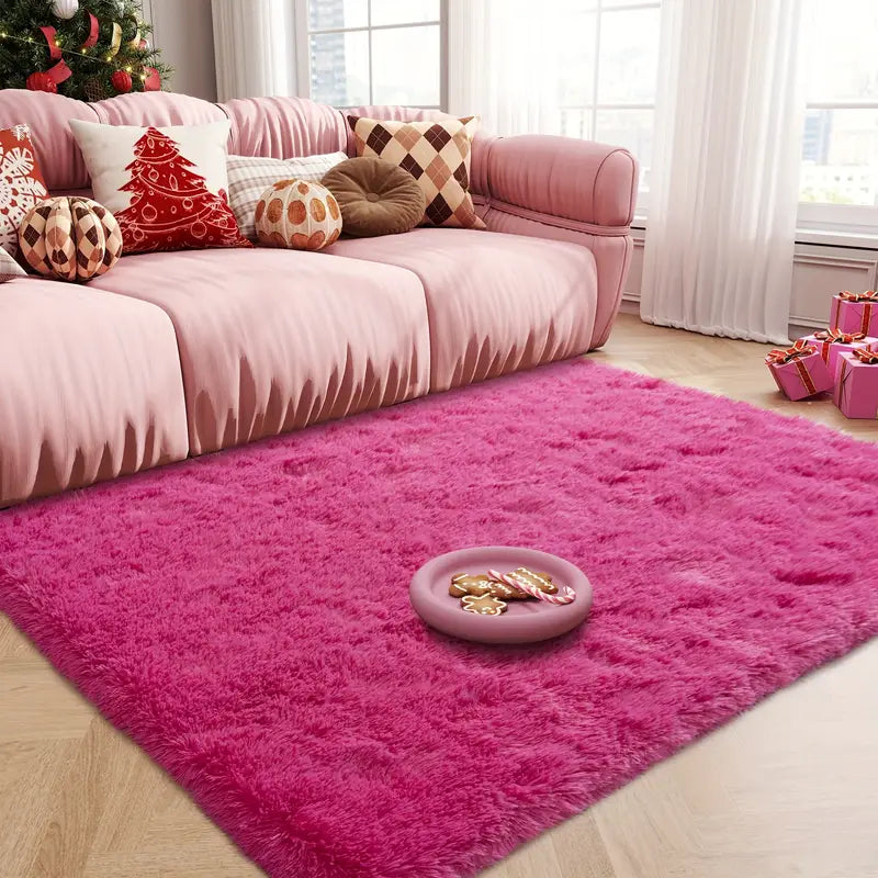 Rose Red Plush Shag Rug Extra Soft 1.7" Thick Non-Slip 100% Polyester for Bedroom or Living Room